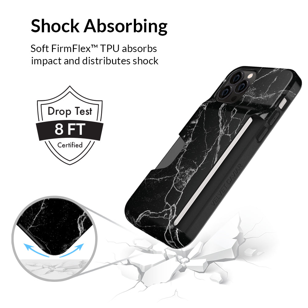 Black Marble iPhone Wallet Case - Slim Protective Cover with Card Holder for iPhone 13/14/15 Pro Max - Perfect for Travel, Shopping & Everyday Use