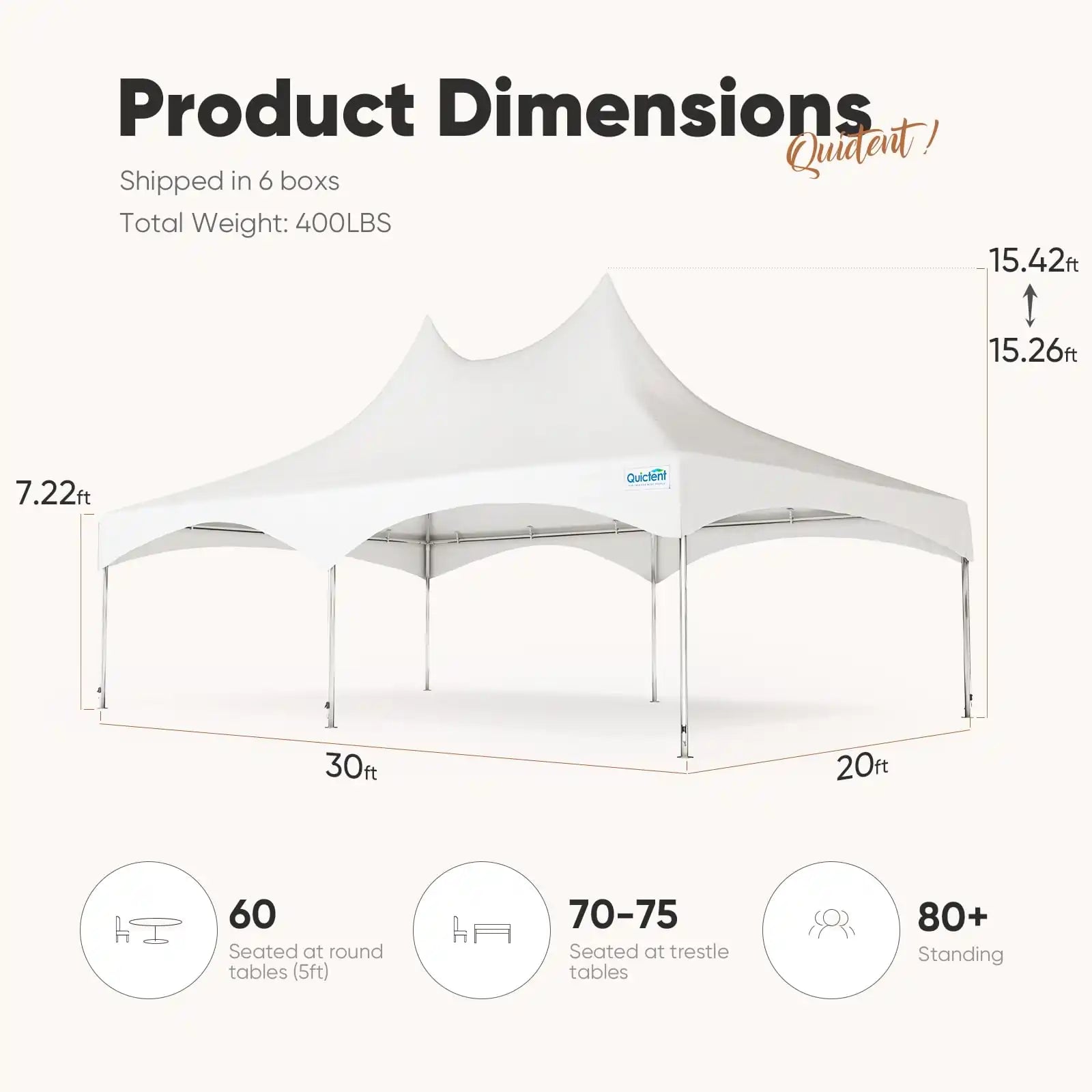 Quictent High Peak Fire Retardant White Party Tent - Waterproof Outdoor Canopy for Weddings, Events & Backyard Gatherings