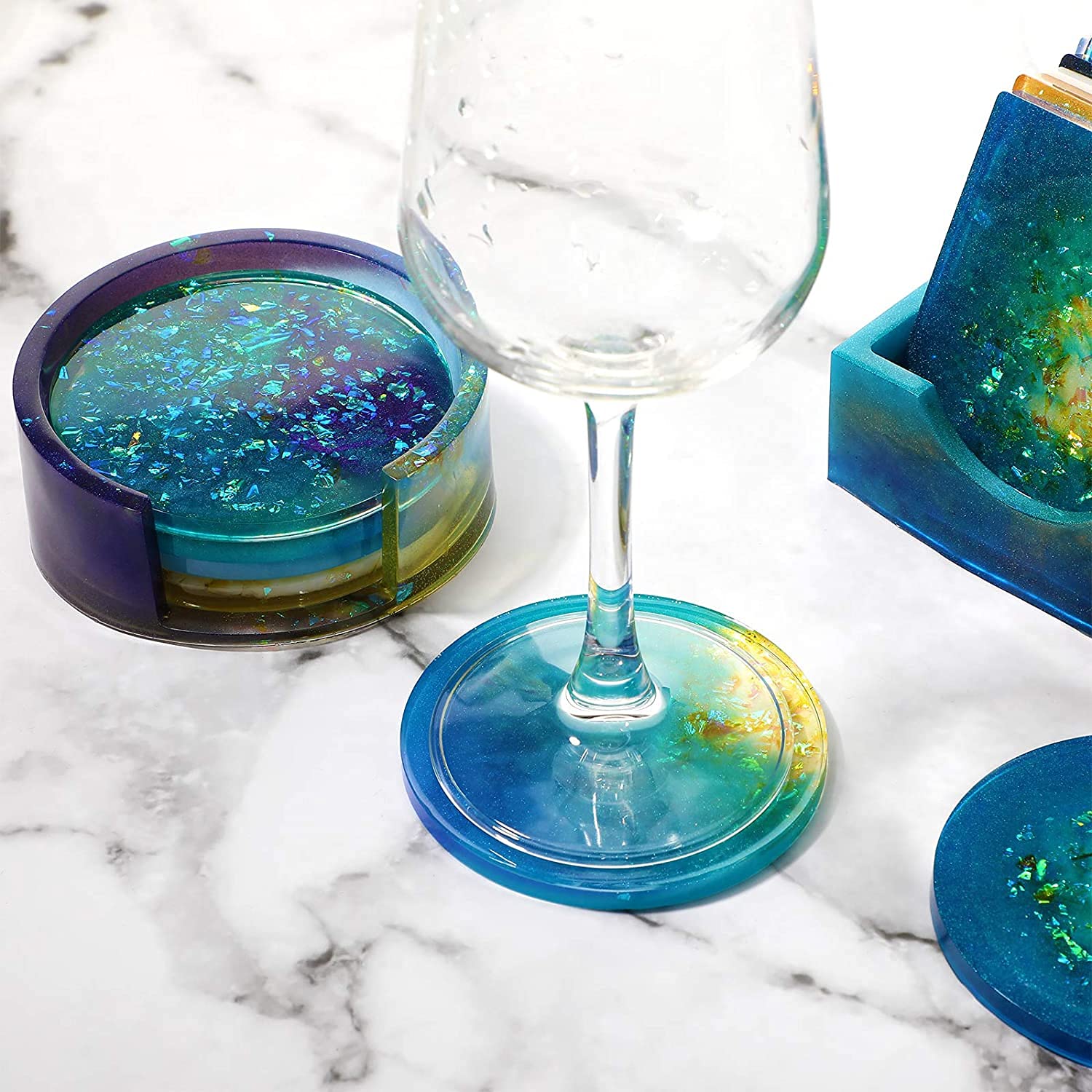 Premium Silicone Resin Molds Set - 8-Piece Epoxy Coaster Molds with Flower Drying Tray & Storage Box for DIY Craft Projects - Perfect for Home Decor, Gift Making, and Resin Art Creations