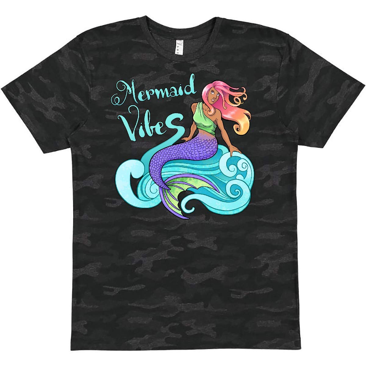 Inktastic Mermaid Vibes T-Shirt - Pink & Yellow Hair Mermaid Graphic Tee for Women & Girls - Perfect for Beach, Pool, Summer Outfits & Mermaid Lovers