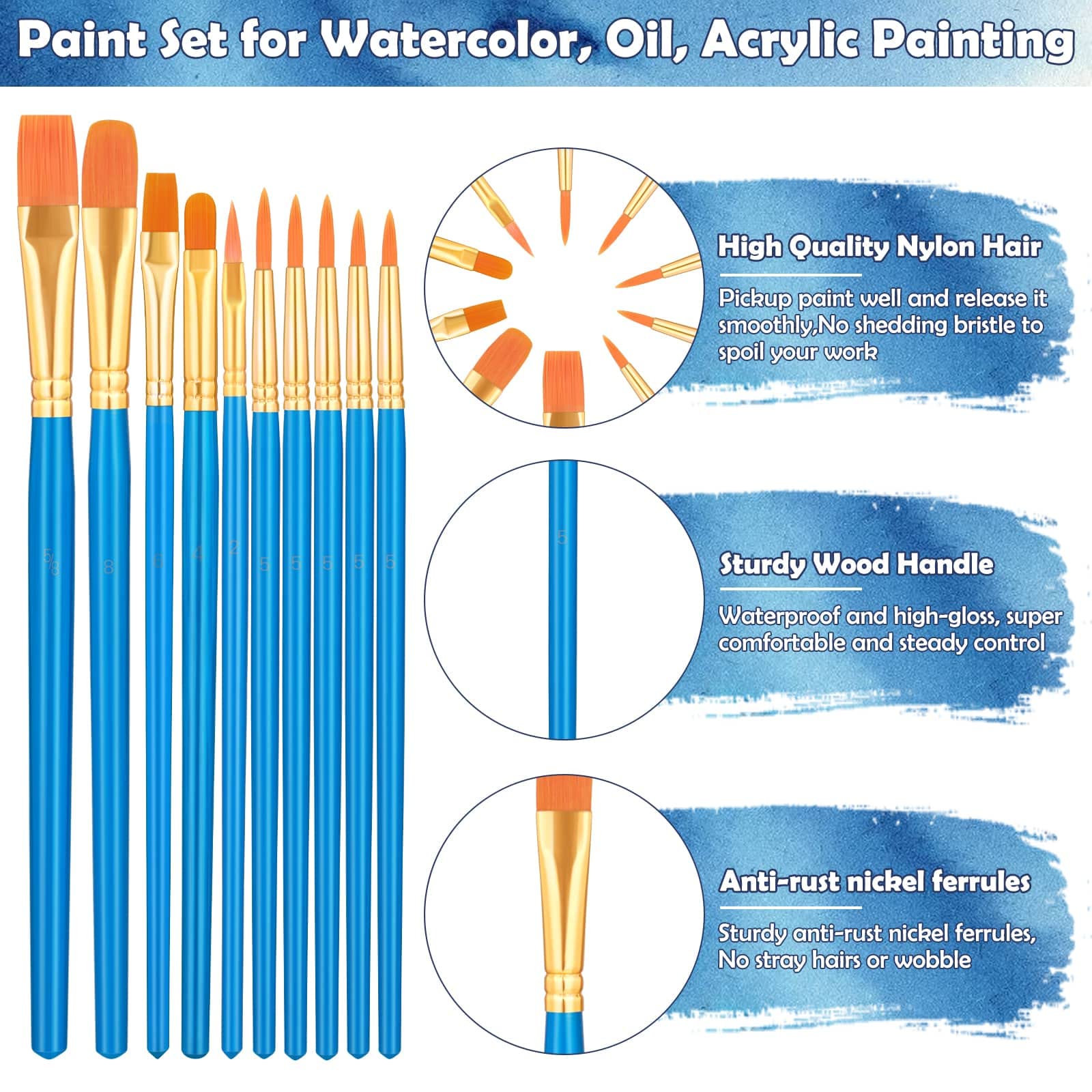 120 Pcs Acrylic Paint Brushes Set - Professional Artist Paintbrushes for Canvas, Watercolor, Fabric & Face Painting - Multipurpose Art Brushes for Rock, Pumpkin & DIY Craft Projects
