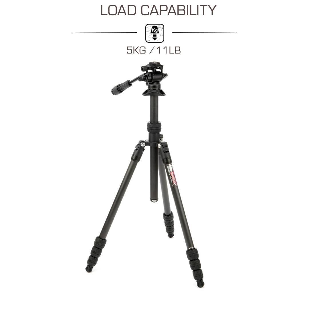 3 Legged Thing Billy Carbon Fiber Video Tripod Kit - Compact & Lightweight Travel Tripod (Darkness Matte Black) for Vlogging, Photography & Outdoor Adventures