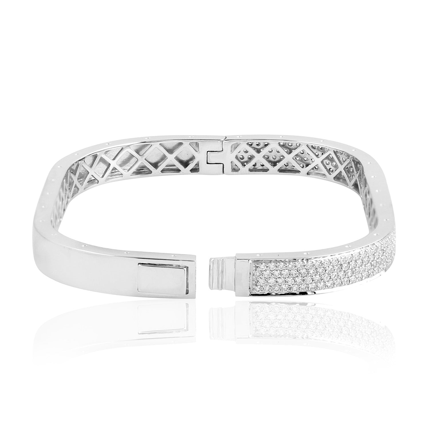 18K White Gold Genuine Diamond Micro Pave Designer Bangle for Women - Elegant Jewelry Gift for Anniversary, Wedding & Special Occasions