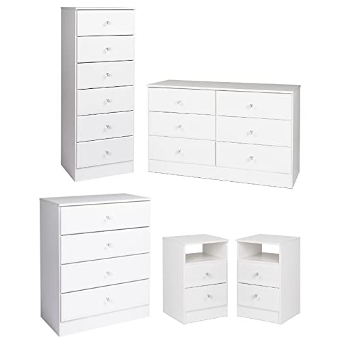 Home Square 5-Piece Bedroom Set with Double Dresser, Tall Chest & 2 Nightstands - Complete Furniture Suite for Master Bedroom or Guest Room