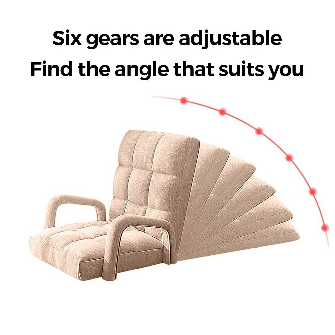 2X Foldable Lounge Cushion - Adjustable Floor Recliner Chair with Armrest (Khaki) - Perfect for Living Room, Bedroom, Outdoor & Camping Relaxation