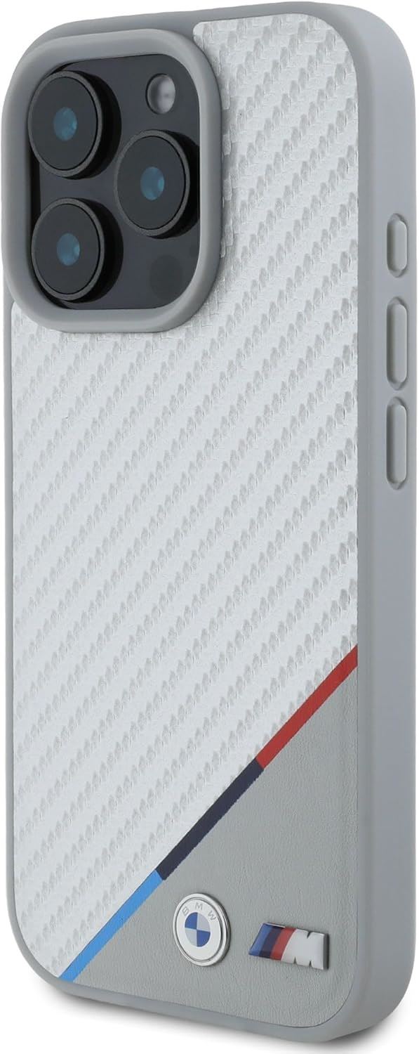 BMW M Carbon Fiber Tricolor Line Phone Case with MagSafe for iPhone 16 Pro 6.3