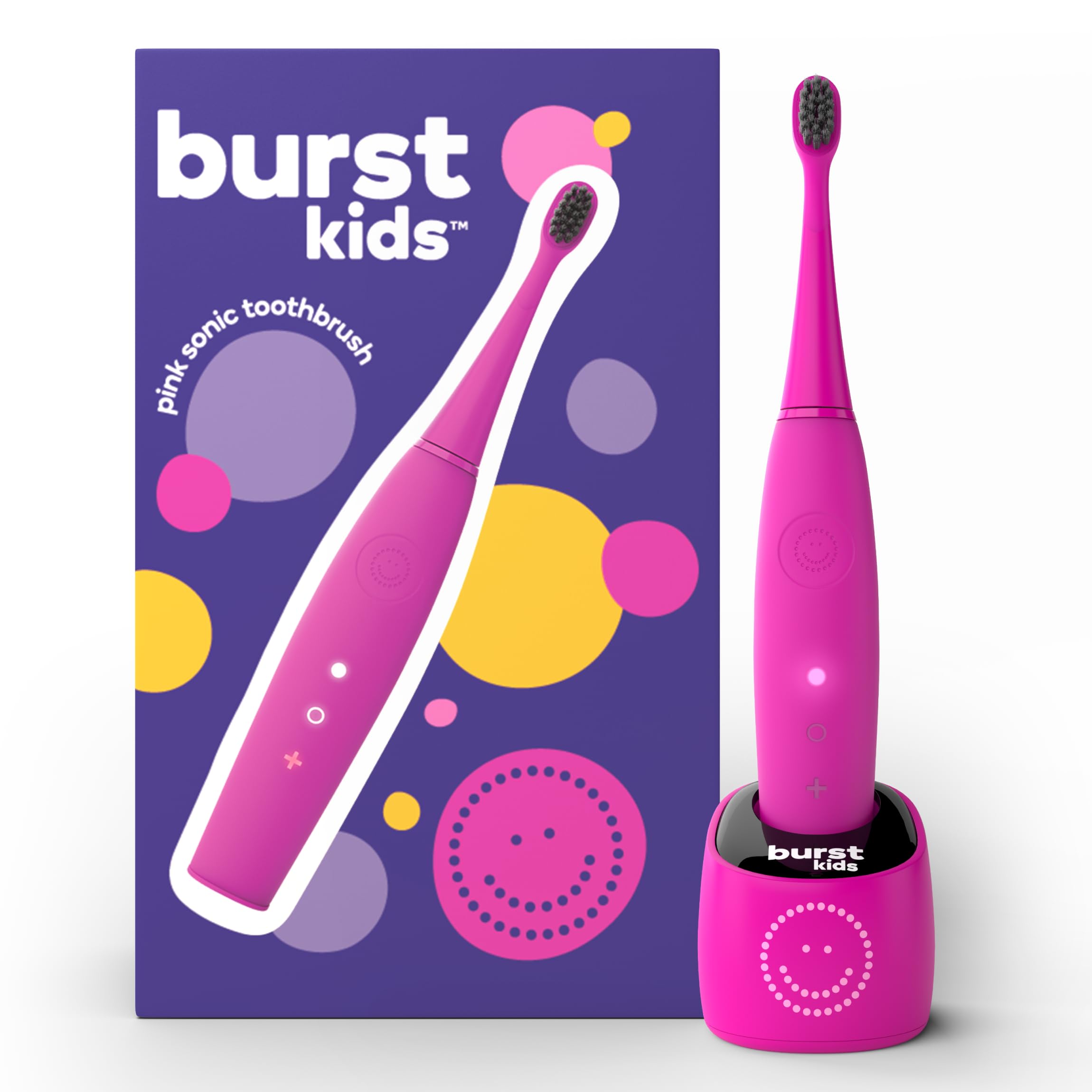 Burst Kids & Toddlers Electric Toothbrush for Ages 3+ - Soft Bristles, 2 Modes & 2-Minute Timer - Rechargeable Battery & Easy-Grip Silicone Handle (Pink) - Perfect for Morning & Bedtime Brushing Routines