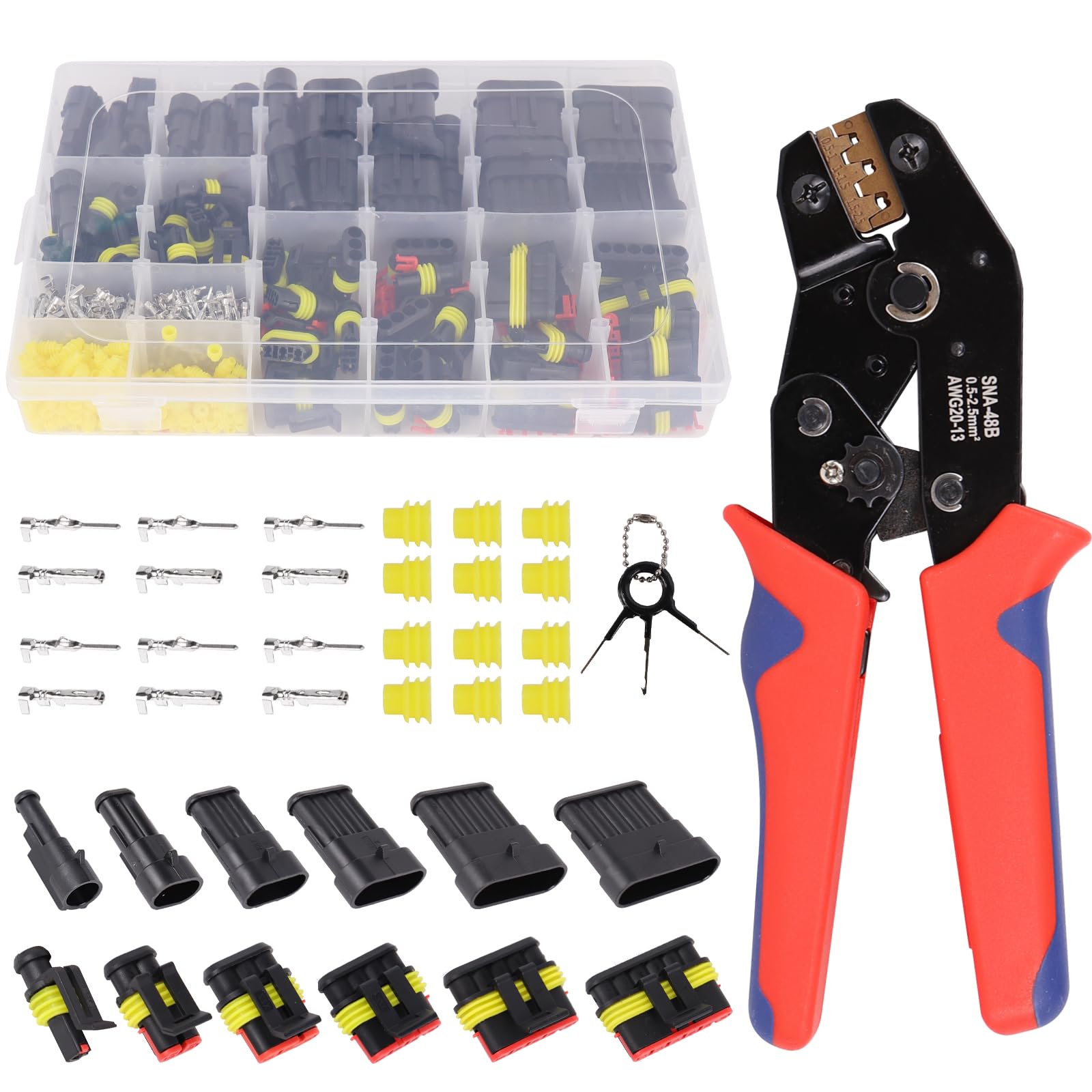 Professional Ratcheting Crimping Tool Kit with 709PCS Waterproof Automotive Wire Connectors (1/2/3/4/5/6 Pin) - Complete Electrical Wiring Solution for Cars, Trucks, Boats & DIY Projects - Ideal for Automotive Repairs, Marine Wiring & Home Electrical Work