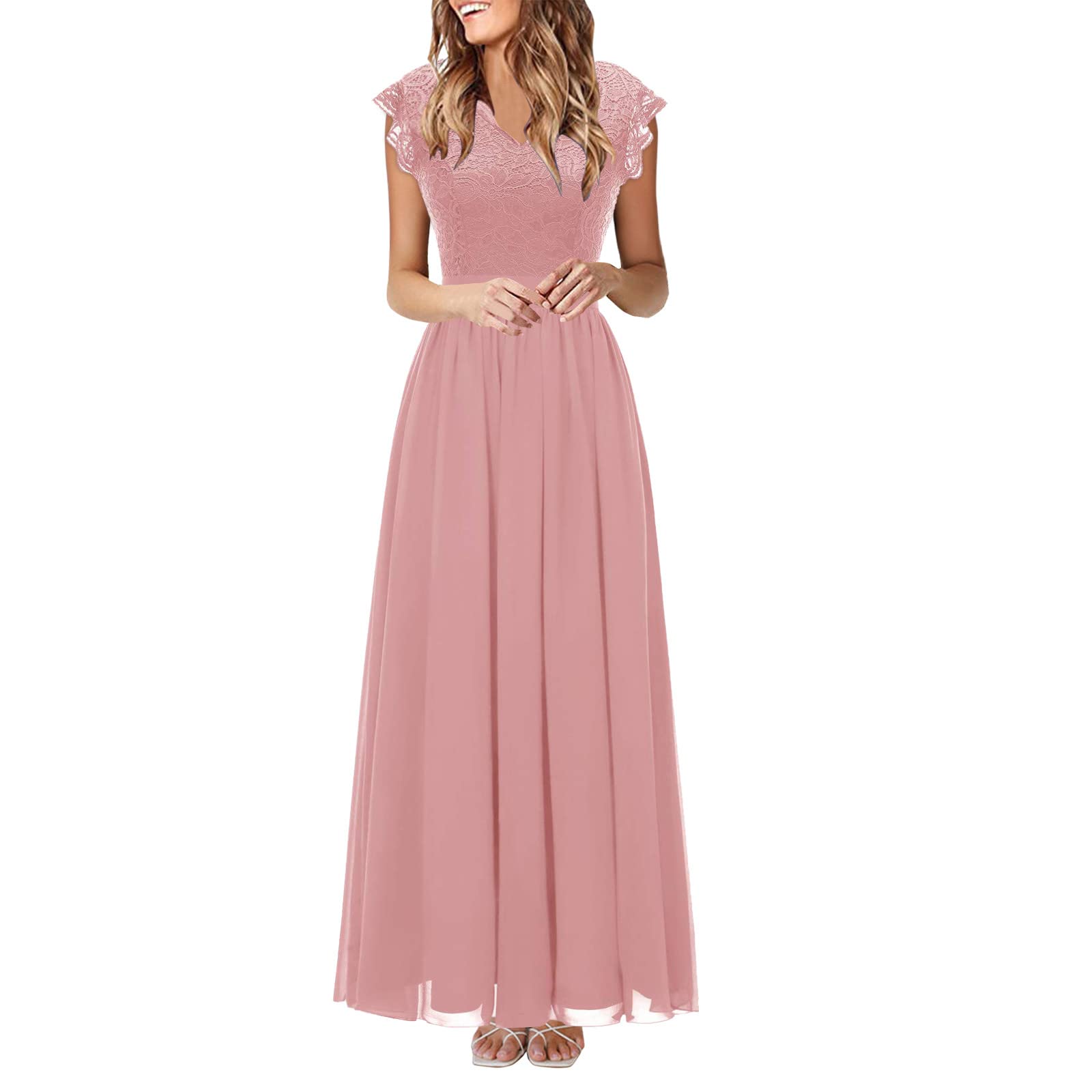 Elegant Women's Lace Chiffon Dress - Sleeveless Floral Summer Cocktail Party Dress for Bridesmaid, Wedding Guest & Special Occasions | Perfect for Beach Weddings, Garden Parties & Evening Events
