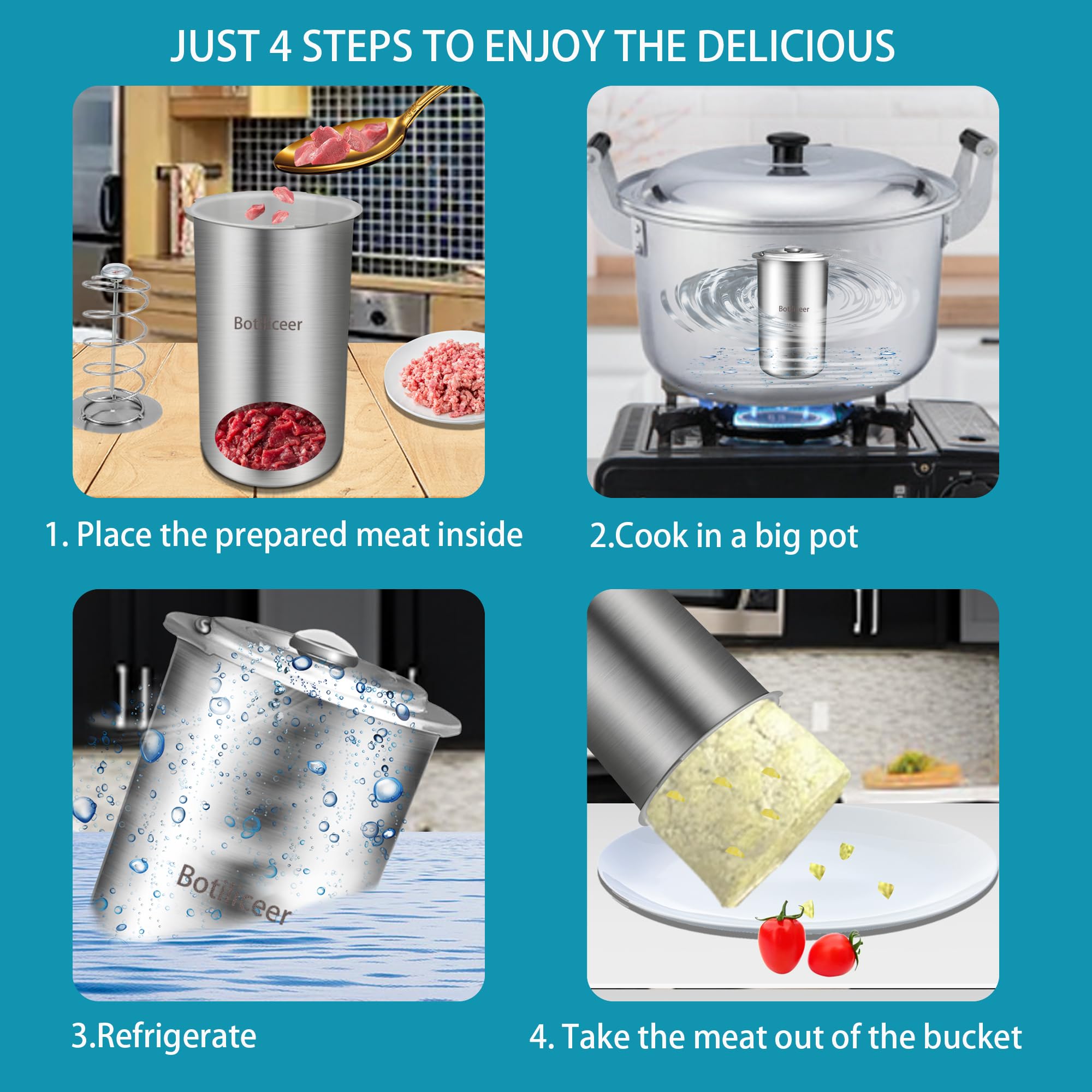 Stainless Steel Ham Maker Deli Meat Press Mold with Thermometer - DIY Homemade Ham, Sausage & Lunch Meat Press Kit with Bags - Perfect for Home Cooking, BBQ, Charcuterie & Meal Prep