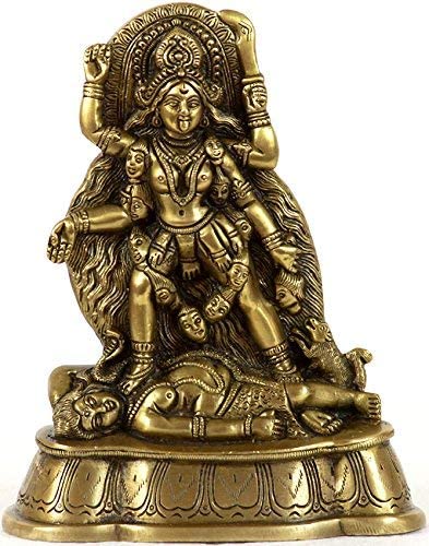 Handmade Brass Kali Maa Sculpture - Hindu Goddess Kali Murti Idol for Home Altar & Spiritual Puja Worship | Divine Adi Shakti Ma Statue for Meditation & Temple Decor