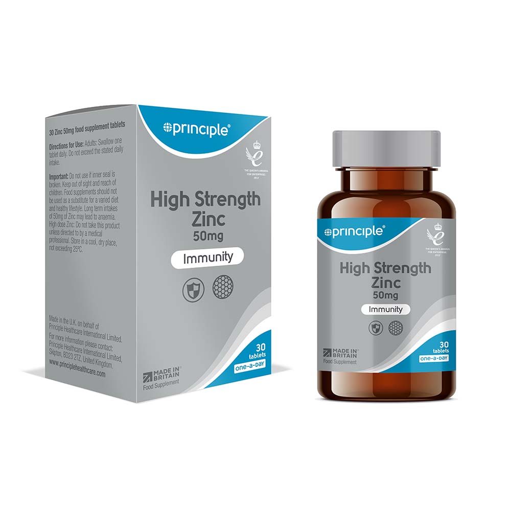Principle High Strength Zinc 50mg Supplement - Immune Support, Antioxidant & Skin Health Booster | Daily Wellness for Adults & Kids | Perfect for Cold Season & Active Lifestyles