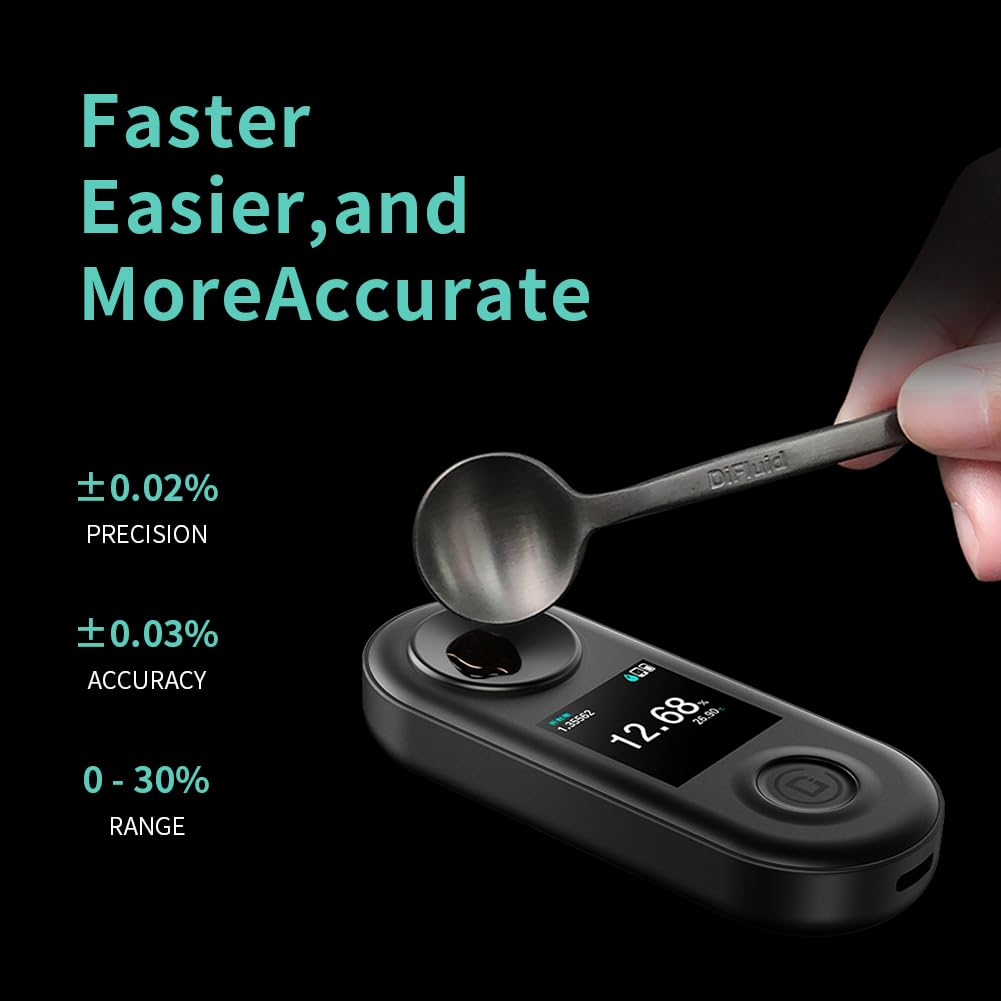DiFluid R2 Extract Digital Brix Refractometer for Coffee - 0-30% TDS Range, 0.03% Accuracy, Multi-Test Modes with OTA Updates & DiFluid Café APP | Perfect for Coffee Brewing, Roasting, and Quality Control in Cafés & Home Use
