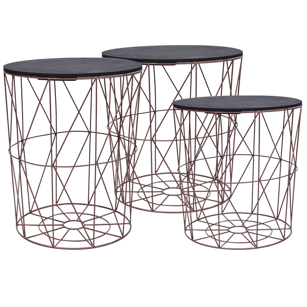 Modern Coffee Table Set of 3 - Round Copper Accent Tables for Living Room, Bedroom & Office - Center Table or Side Table for Sofa - Fast Shipping - Perfect for Small Spaces, Home Decor & Coffee Table Books Display