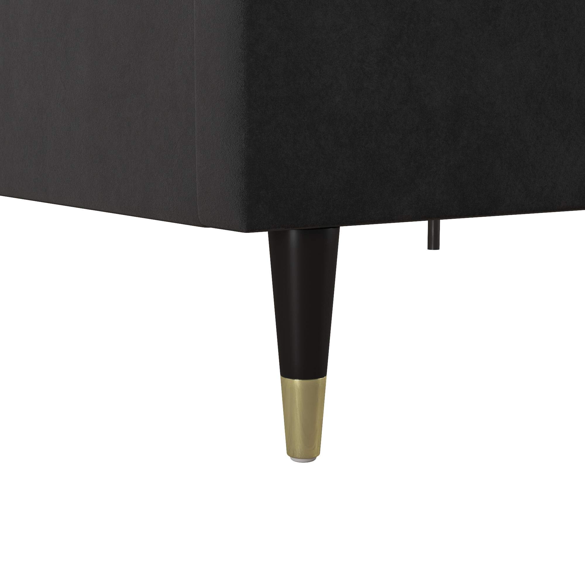 CosmoLiving by Cosmopolitan Audrey Queen Size Upholstered Bed Frame - Luxe Black Velvet Fabric for Modern Bedroom Decor | Perfect for Master Bedrooms & Guest Rooms
