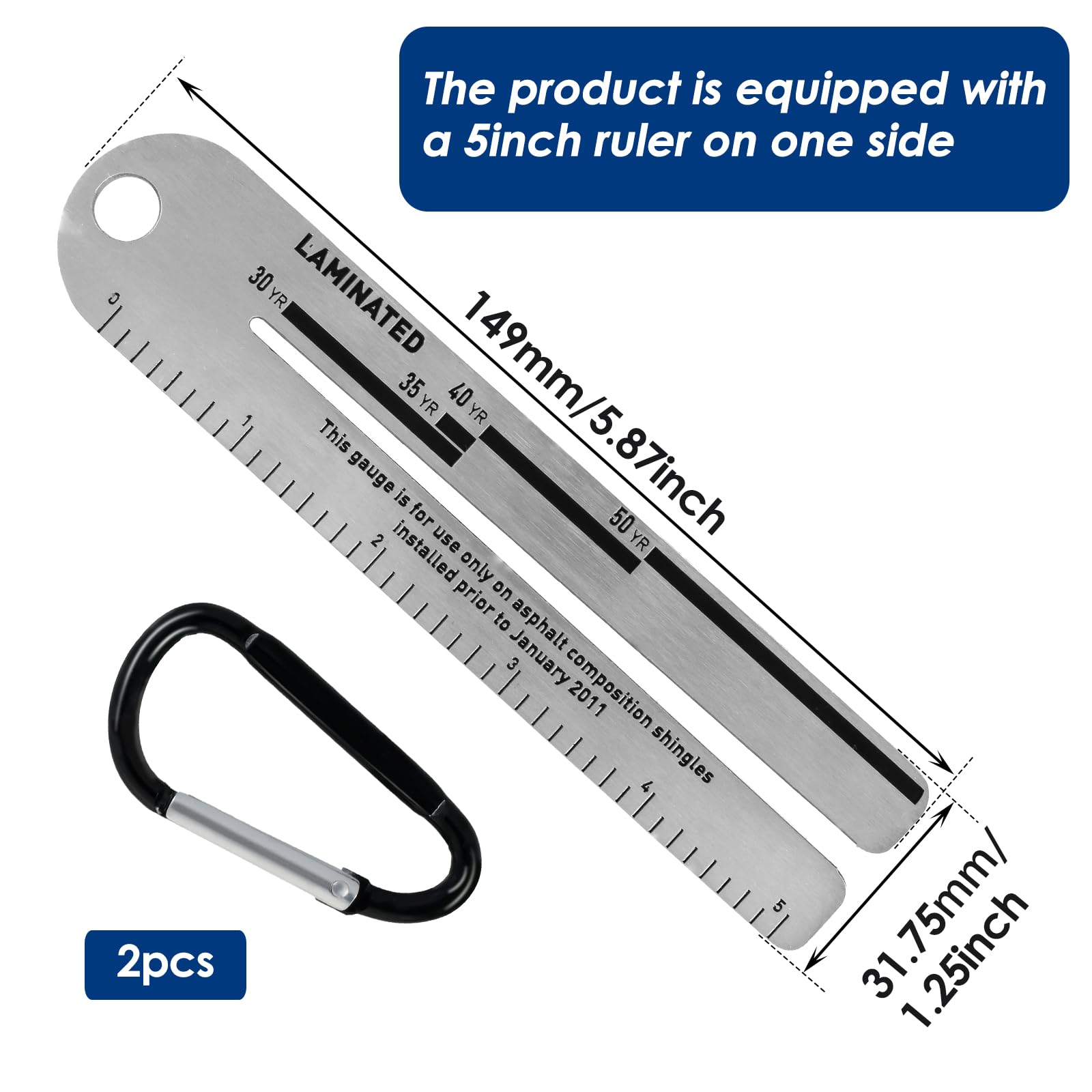 2 Pcs Stainless Steel Shingle Gauge - Roofing Measuring Tool for Asphalt Shingle Thickness Analysis | High Hardness Pitch Gauge for Roofers, Contractors & DIY Home Improvement Projects