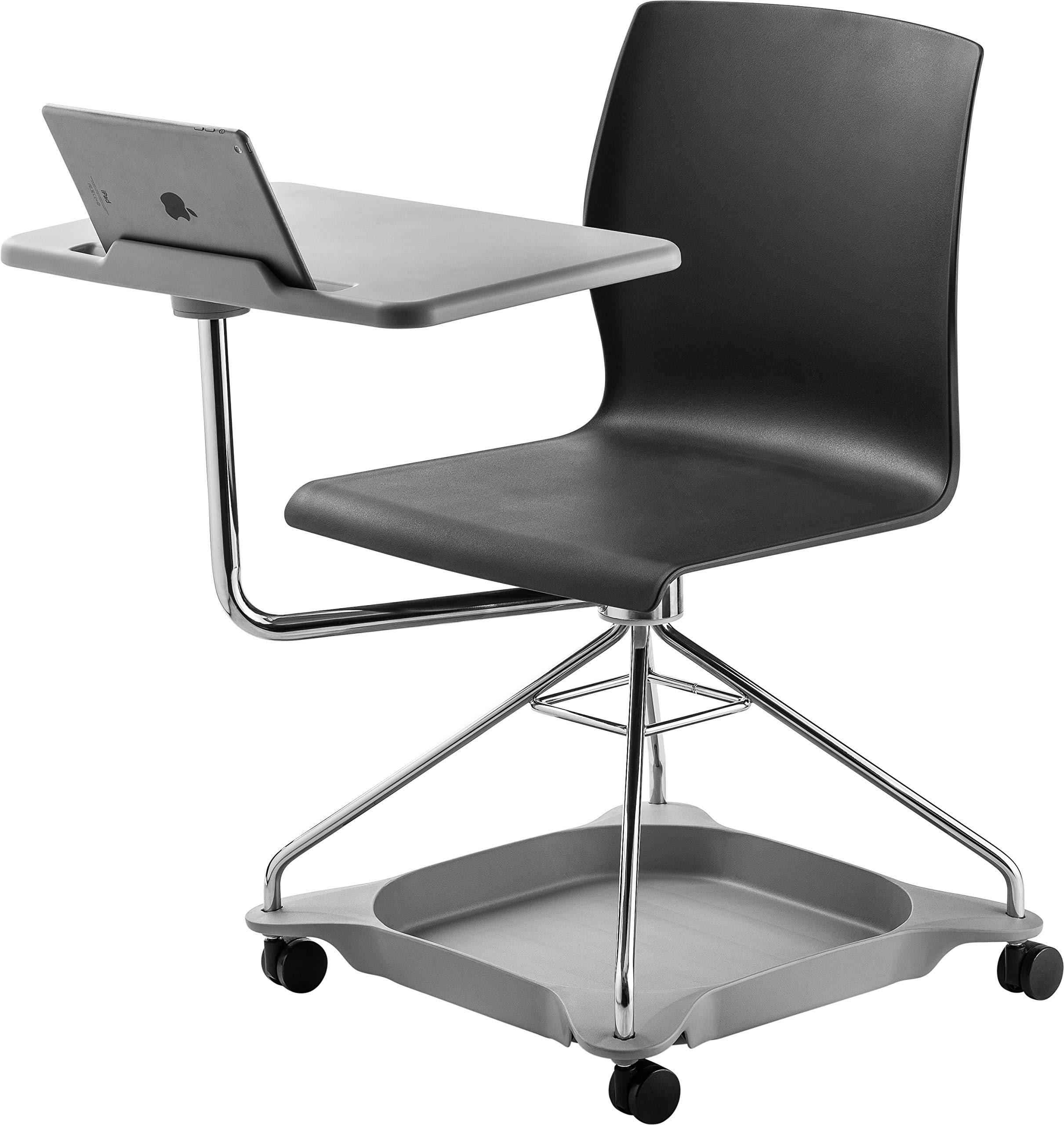 National Public Seating Mobile Chair with Tablet Arm & Storage - Black | Rolling Office Chair with Writing Surface & Storage Compartment | Perfect for Conference Rooms, Classrooms & Waiting Areas
