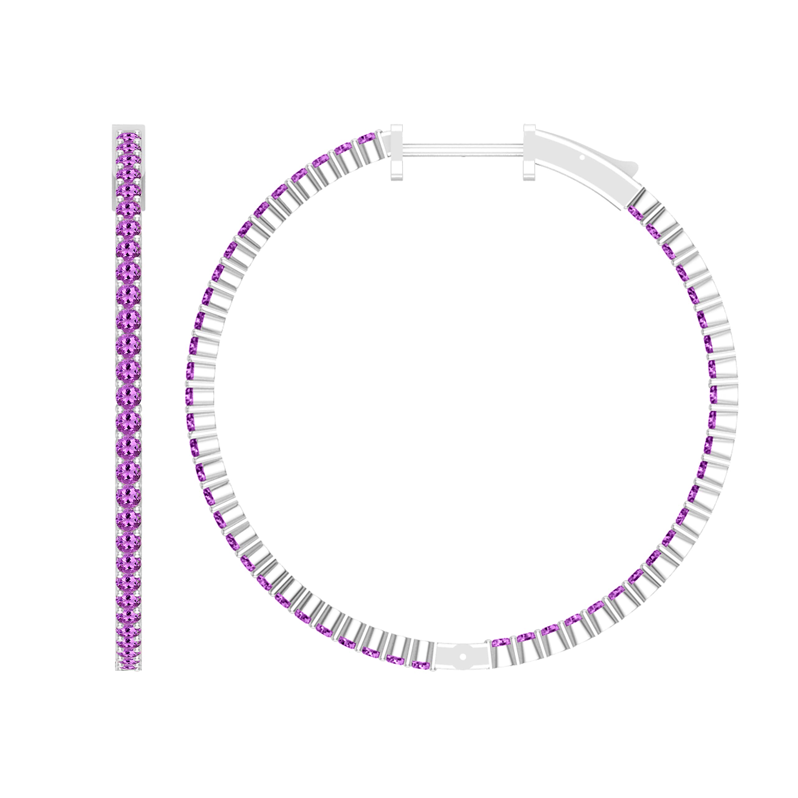 Dazzlingrock Collection Round Gemstone & Diamond Hinged Hoop Earrings for Women - 14K Solid Gold Inside-Out Design | Perfect for Everyday Wear, Parties & Special Occasions
