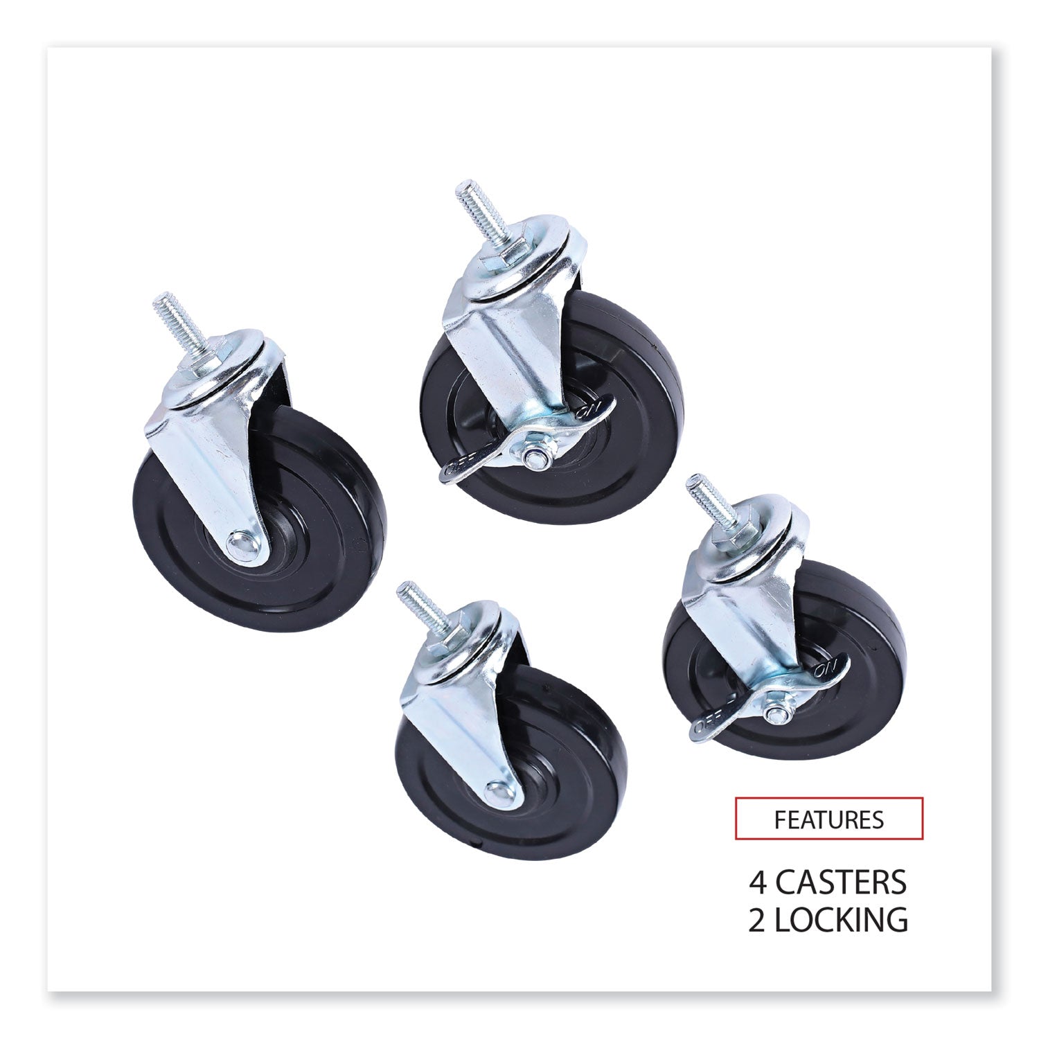 Alera® 4-Pack Wire Shelving Casters with Grip Ring Type K Stem - 2 Locking & 2 Swivel Wheels in Black/Silver for Home Storage, Garage Organization & Retail Displays