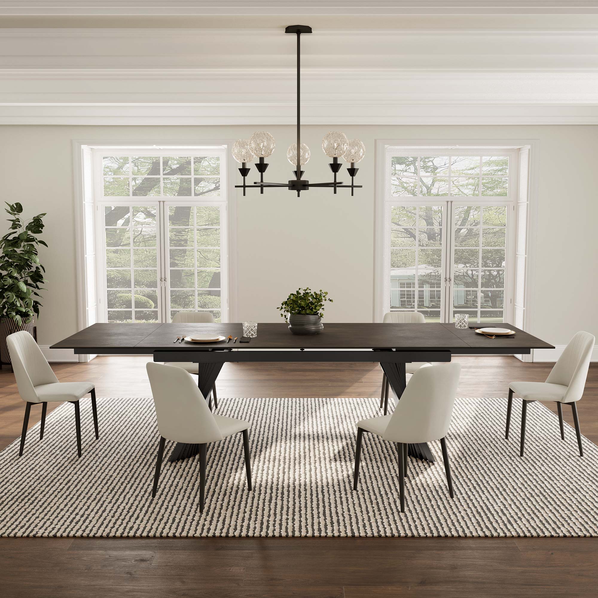 Charlotte 90-129 Inch Extendable Dining Table with Sintered Stone Top - Modern Expandable Kitchen Table for Family Gatherings & Dinner Parties