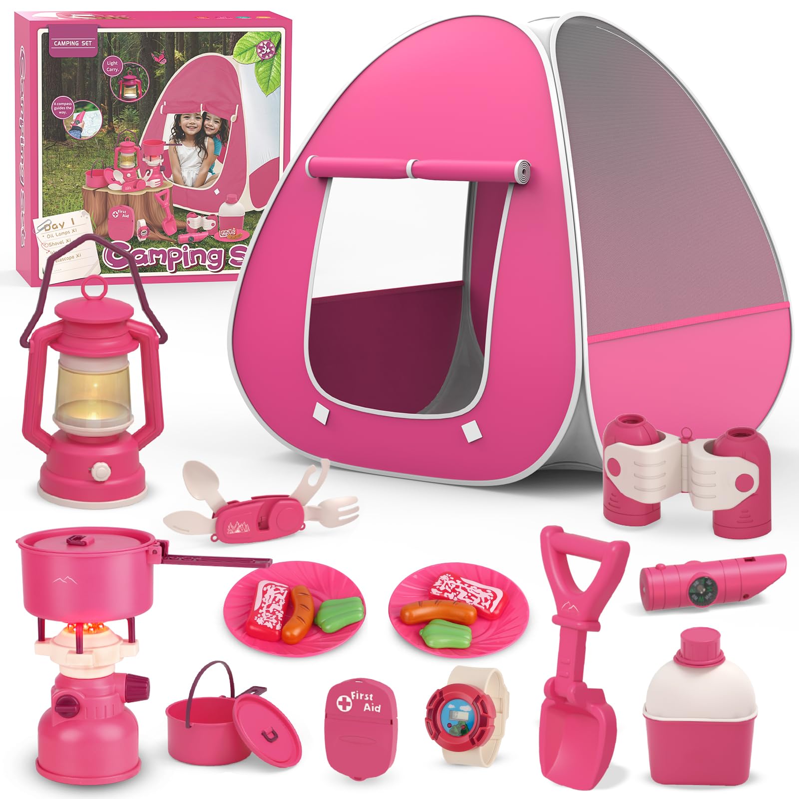 Kids Pop Up Play Tent - Portable Indoor Outdoor Camping Set for Toddlers Ages 3-6 | Perfect for Backyard, Birthday Parties & Christmas Gifts | Includes Play Tent & Fun Camping Accessories