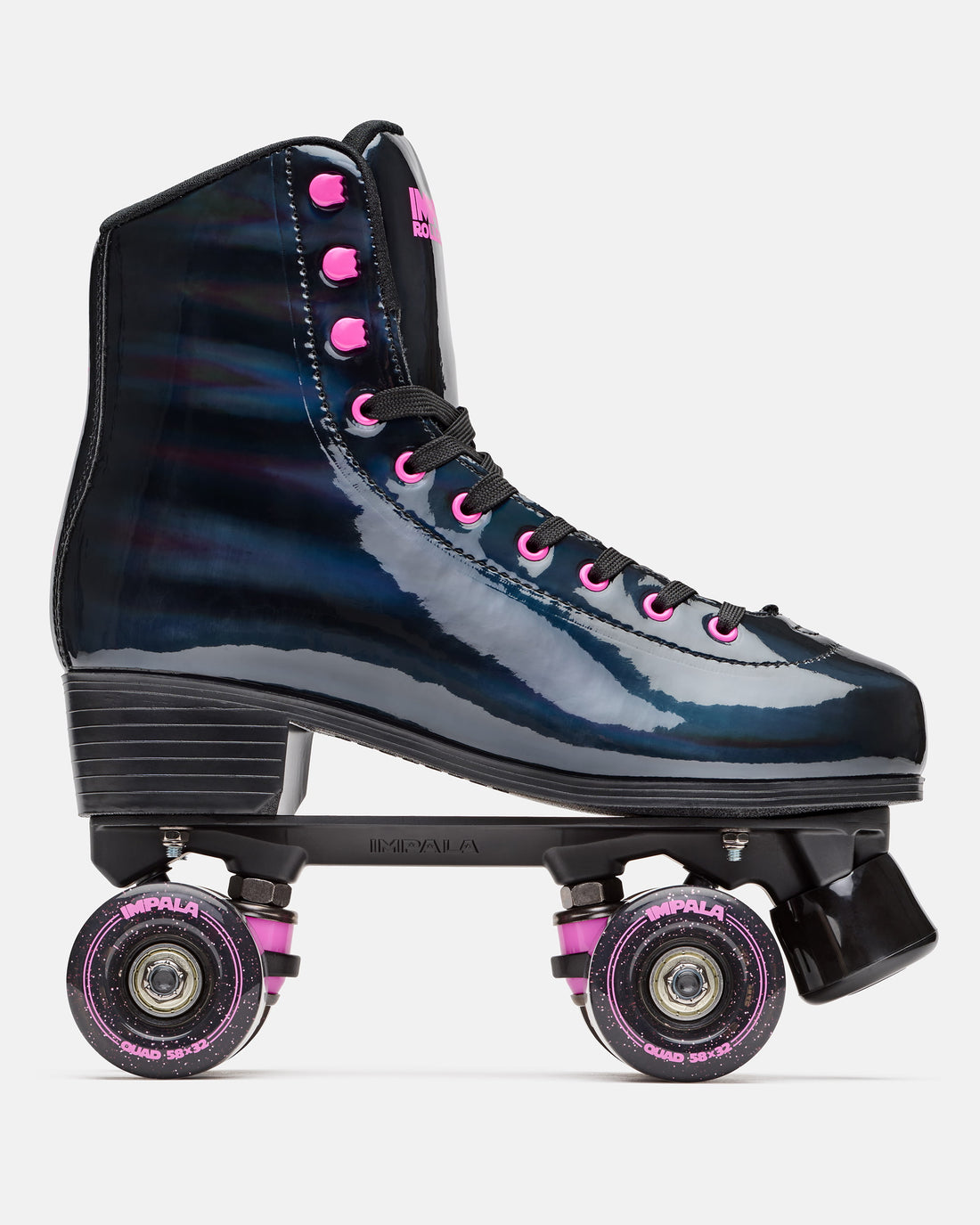 Impala Sidewalk Roller Skates - Black Holographic Outdoor Quad Skates for Women & Men - Perfect for Street Skating, Park Cruising & Fitness Rollerblading