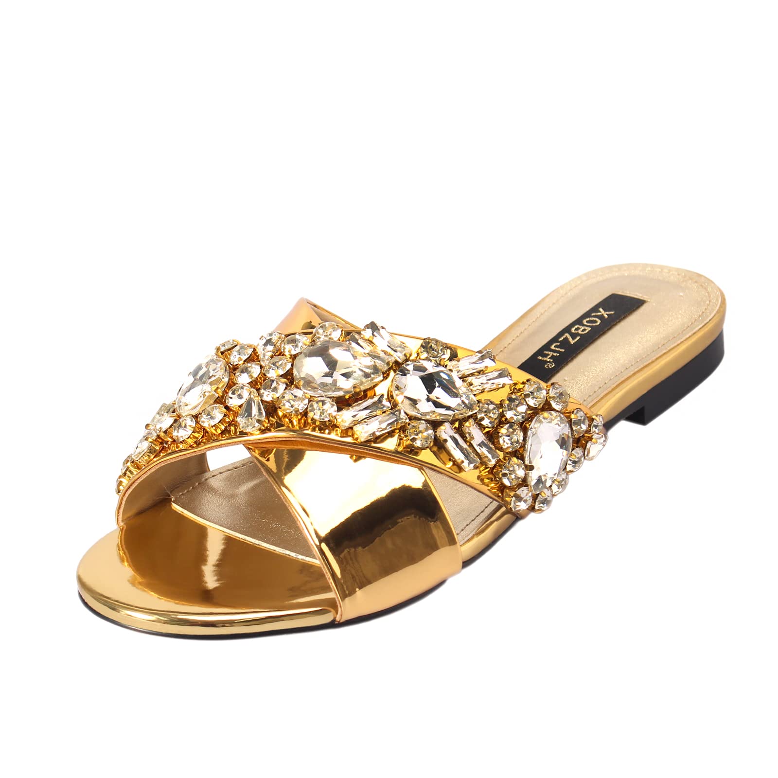Luxury Rhinestone Evening Dress Sandals for Women - Designer Flat Wedding Party Slides | Perfect for Bridal Showers, Prom, and Formal Events