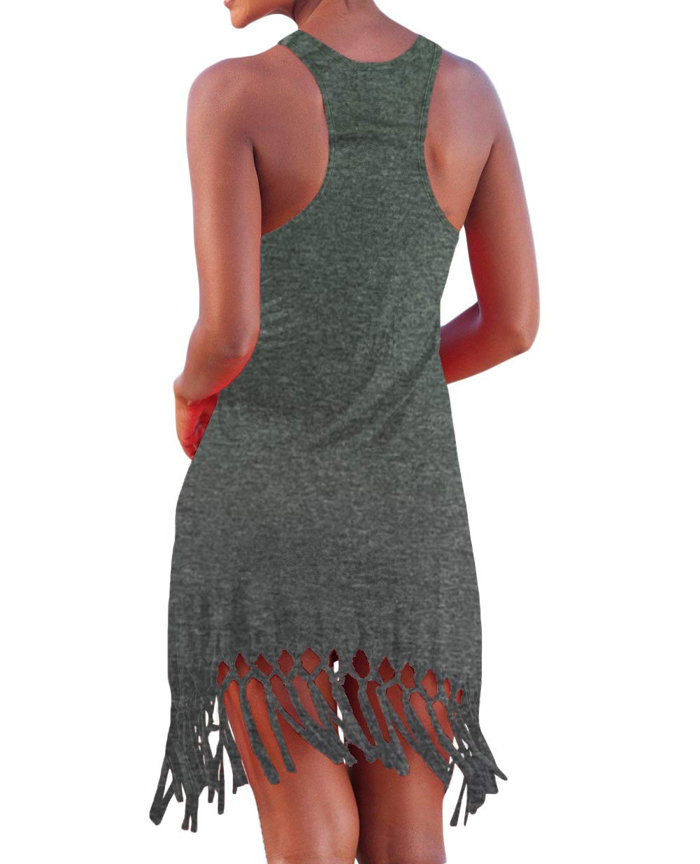 Pinziko Women's Summer Swimsuit Cover Up - Beach Dress Bathing Suit Cover with Fringe Trim for Pool, Vacation & Tropical Getaways