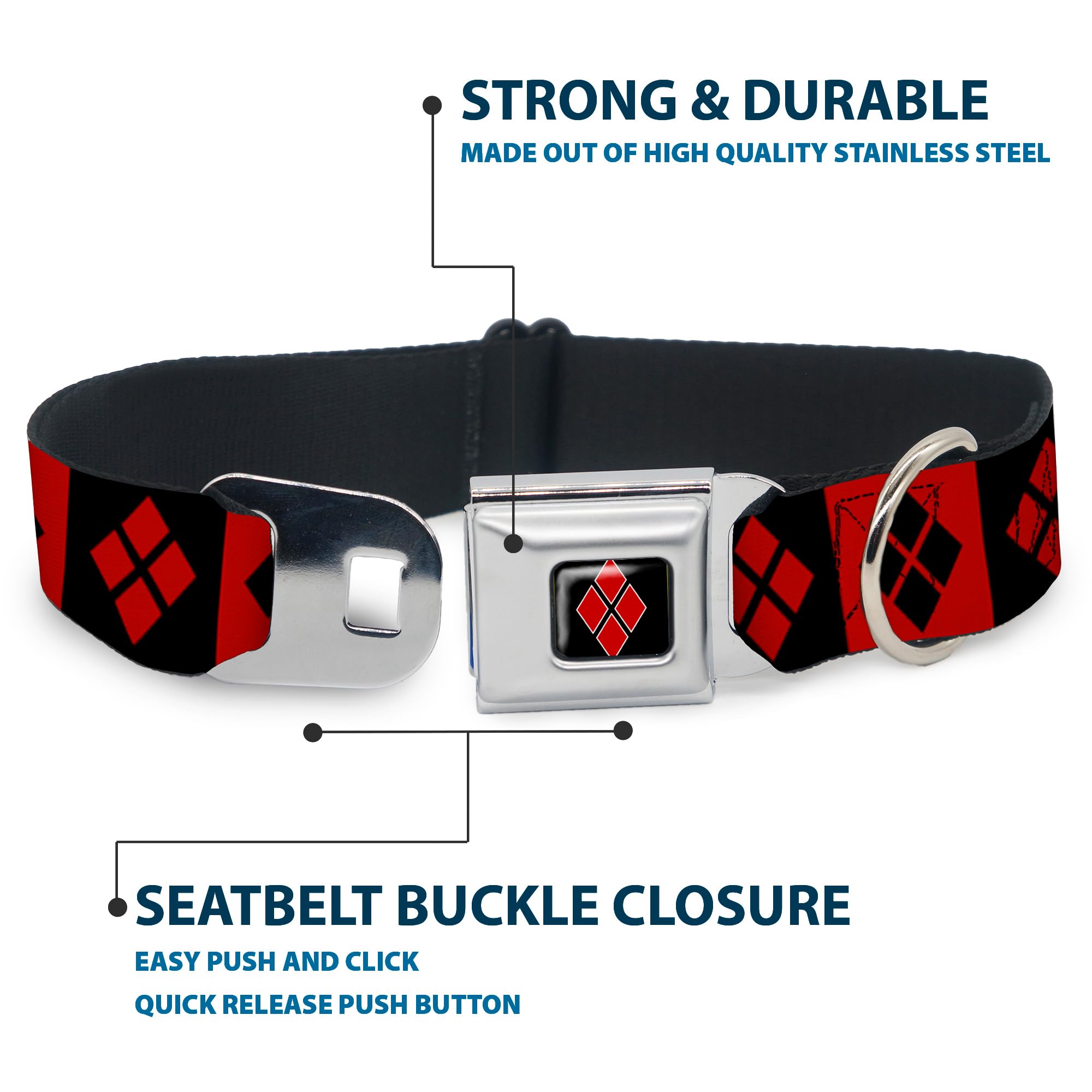 Buckle-Down Harley Quinn Diamond Blocks Dog Collar - 1.5