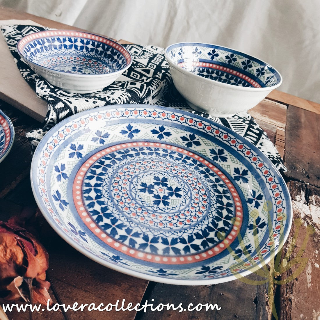Awasaka Japan Blue Four Leaves Tea & Dinnerware Set - Premium Japanese Ceramic Tableware for Tea & Dining - Perfect for Home, Restaurants & Gifts