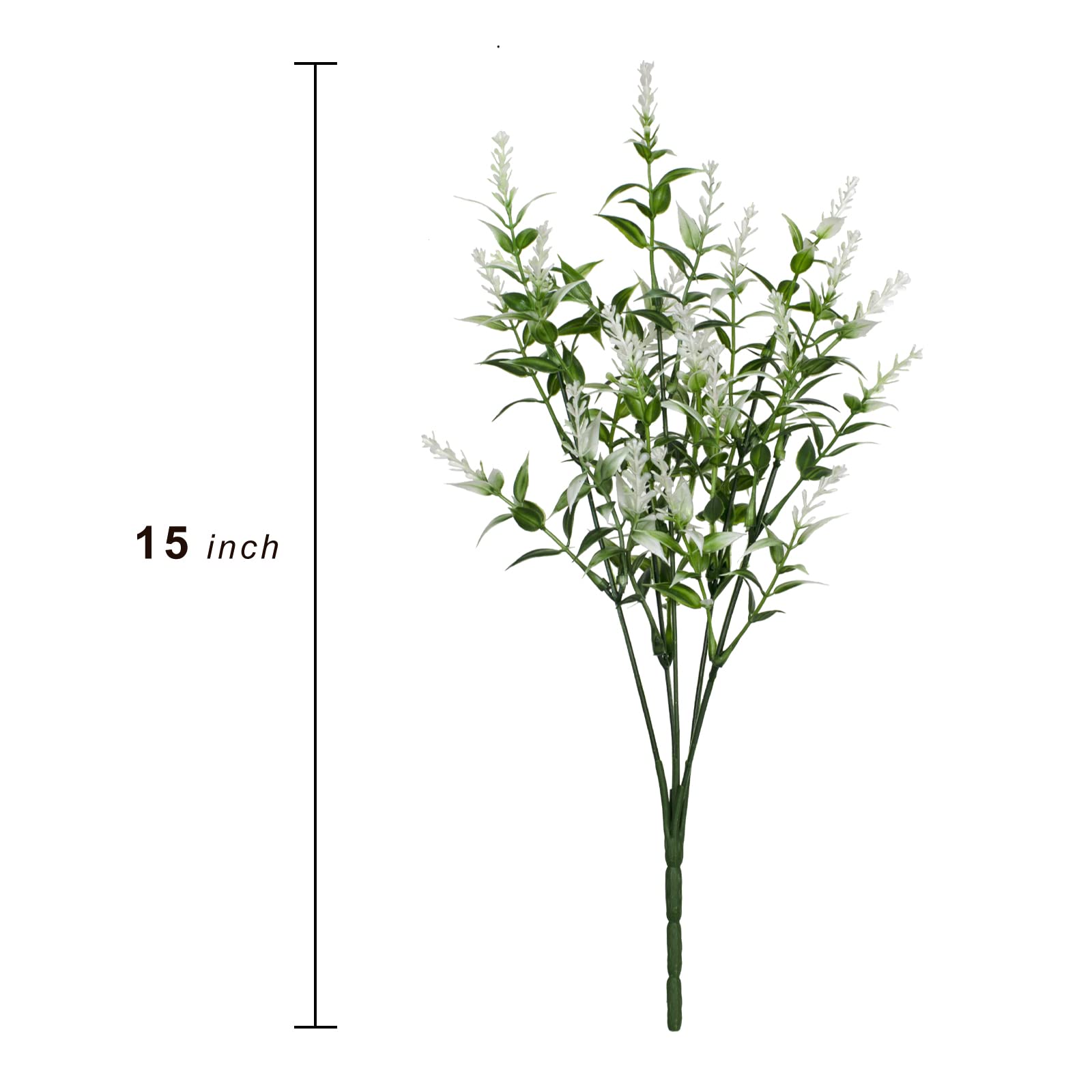 UV Resistant Artificial Lavender Flowers - 15 Bundles Fake Outdoor Plants, Fade Proof Plastic Lavender for Garden, Porch, Window Box Decor - Perfect for Home, Wedding & Office Decoration (White)