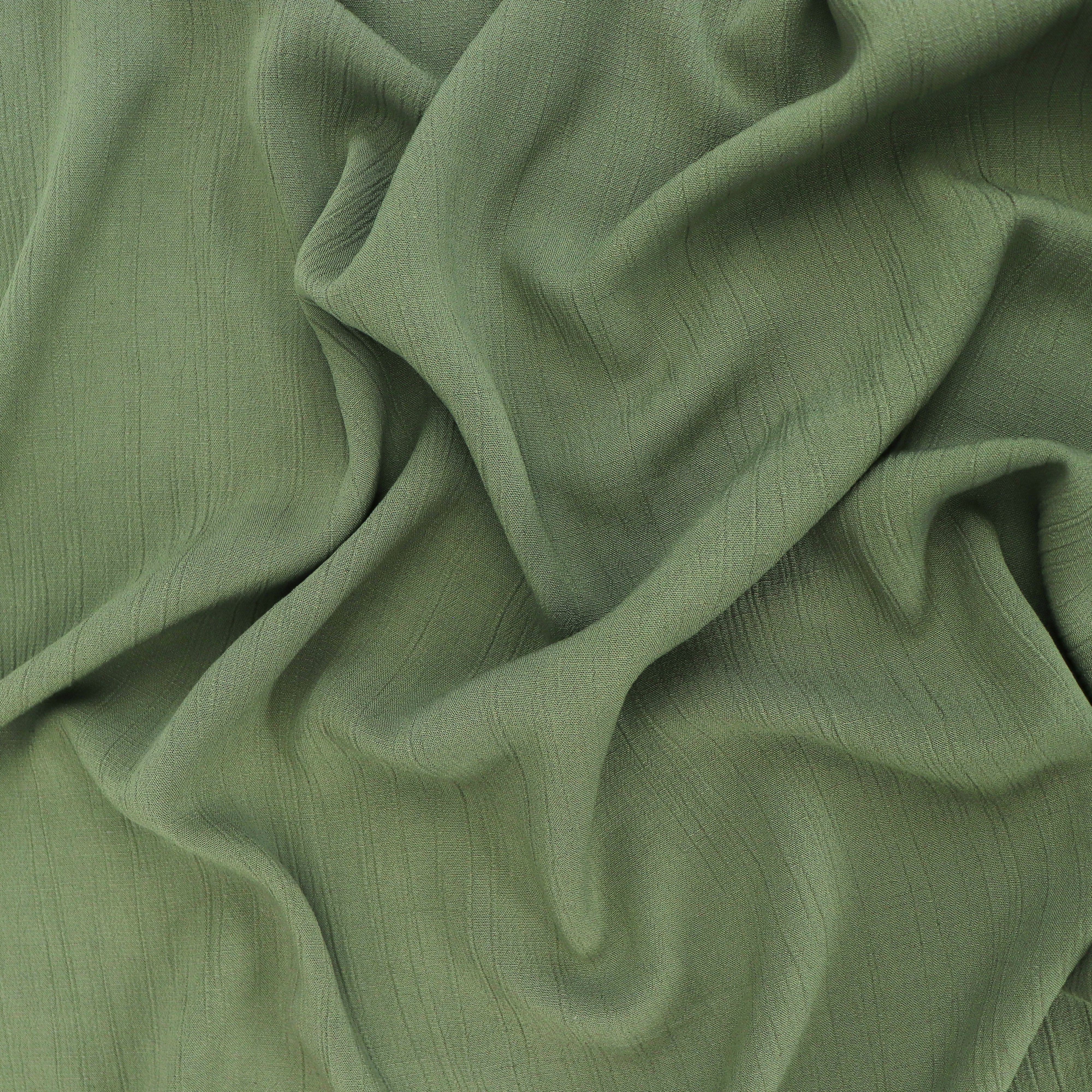 Premium Viscose Linen Crinkle Fabric - Soft & Breathable Khaki Green Material for Dresses, Curtains & Home Decor