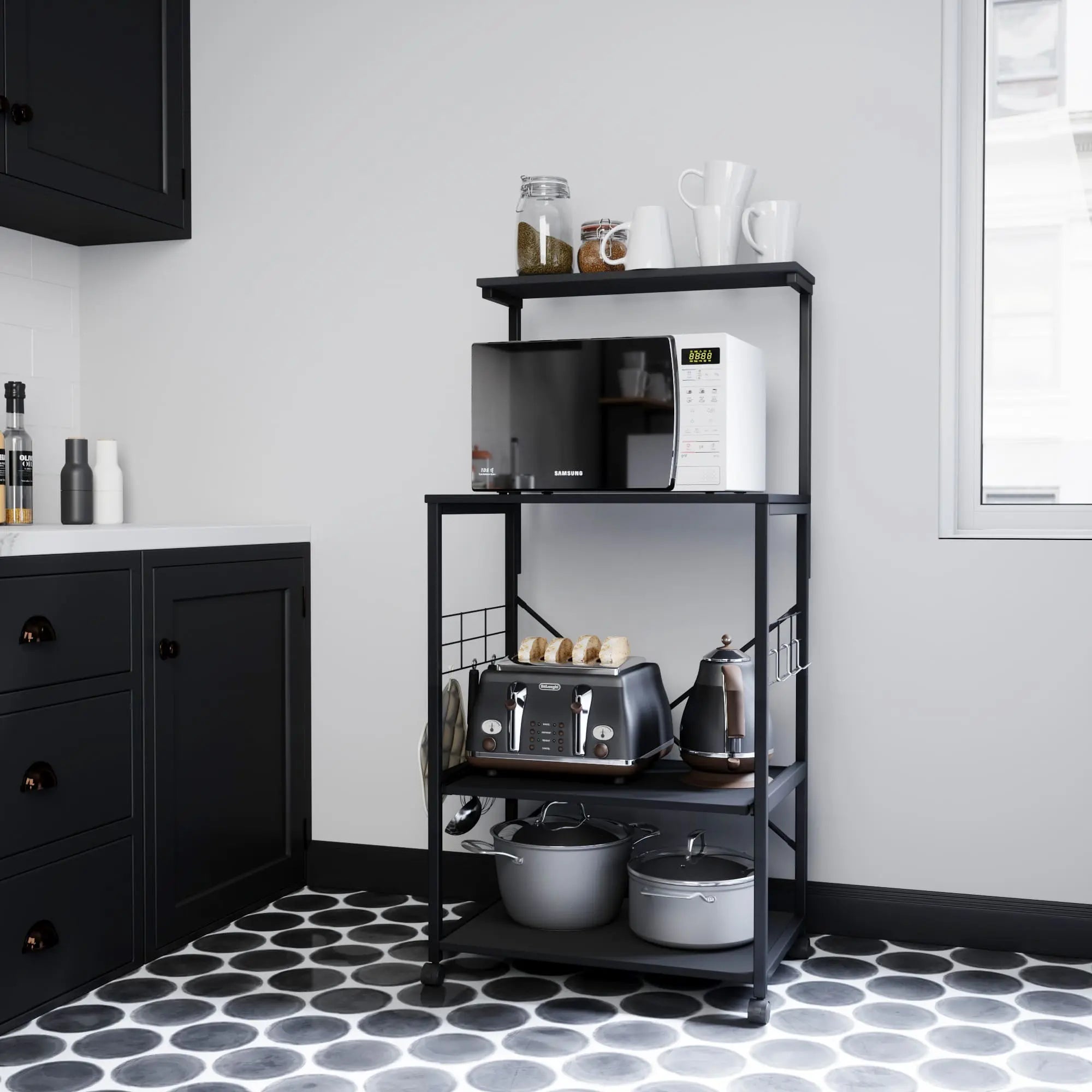 Bestier 4-Tier Rolling Baker's Rack with Wheels - Heavy Duty Metal Kitchen Storage Shelf for Baking, Cooking & Organizing Spices, Utensils, Cookbooks | Perfect for Small Kitchens, Pantries & Restaurants