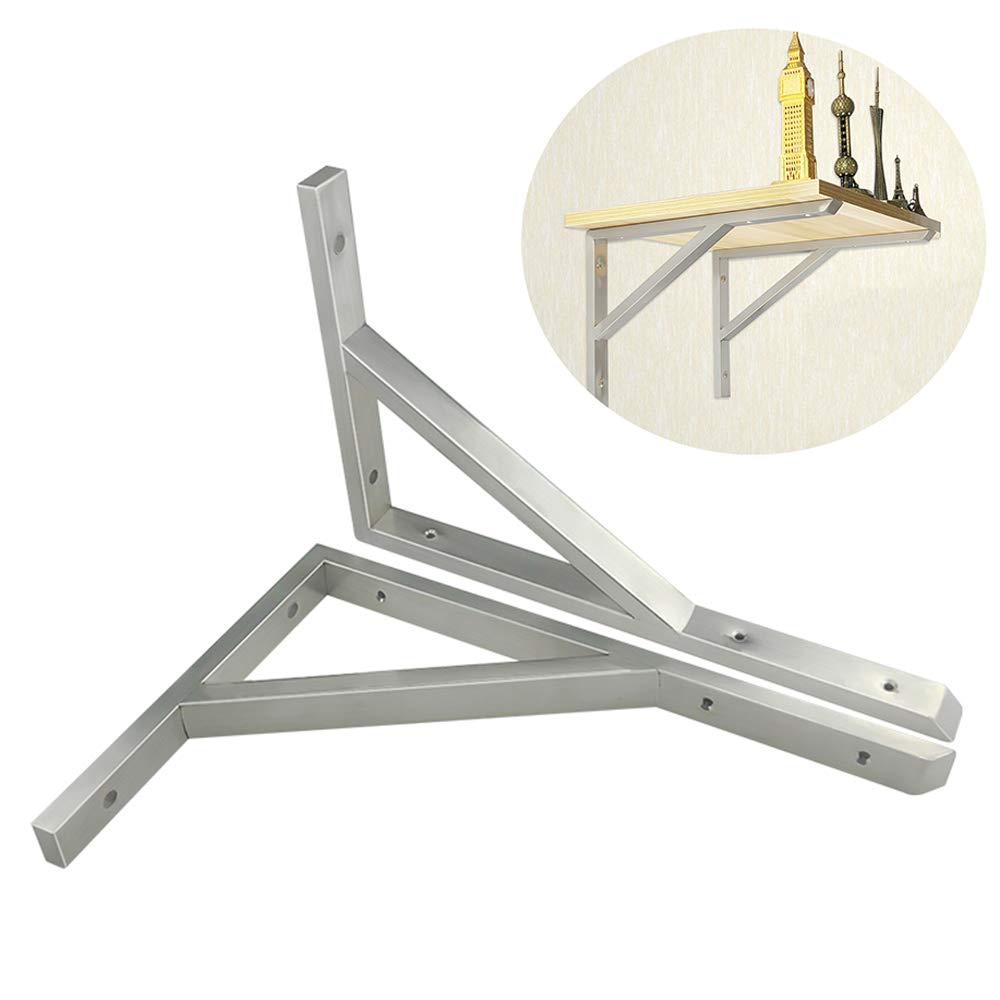 Heavy Duty Stainless Steel Right Angle Bracket for Floating Shelves - 35/40/45/50/55cm Silver Wall Mounted Brackets with Screws - Max Load 200kg (Pack of 2) - Perfect for Home, Office, Garage & Retail Shelving Solutions