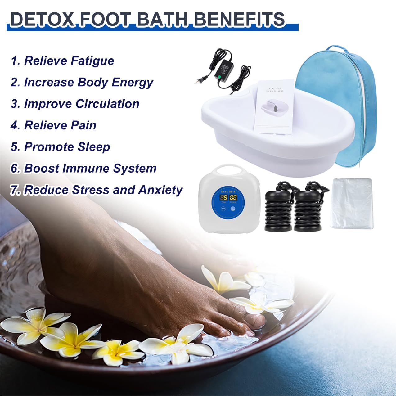 Upgraded Ionic Detox Foot Bath Spa Machine with Tub - Digital Display & Timer, 2 Arrays & 140 Liners - Professional & Home Use for Relaxation, Detoxification & Foot Care