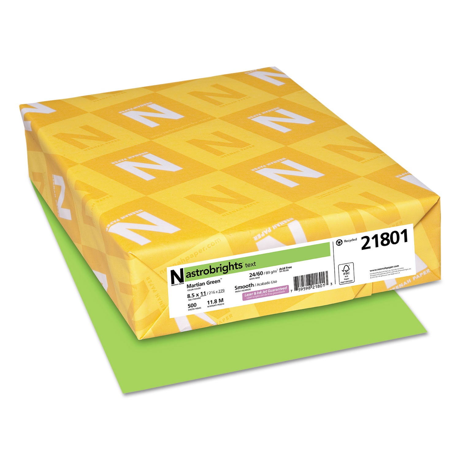 Astrobrights® Vibrant Martian Green Colored Paper - 24 lb Bond Weight, 8.5 x 11 Inches, 500 Sheets per Ream - Perfect for School Projects, Office Documents & Creative Crafts