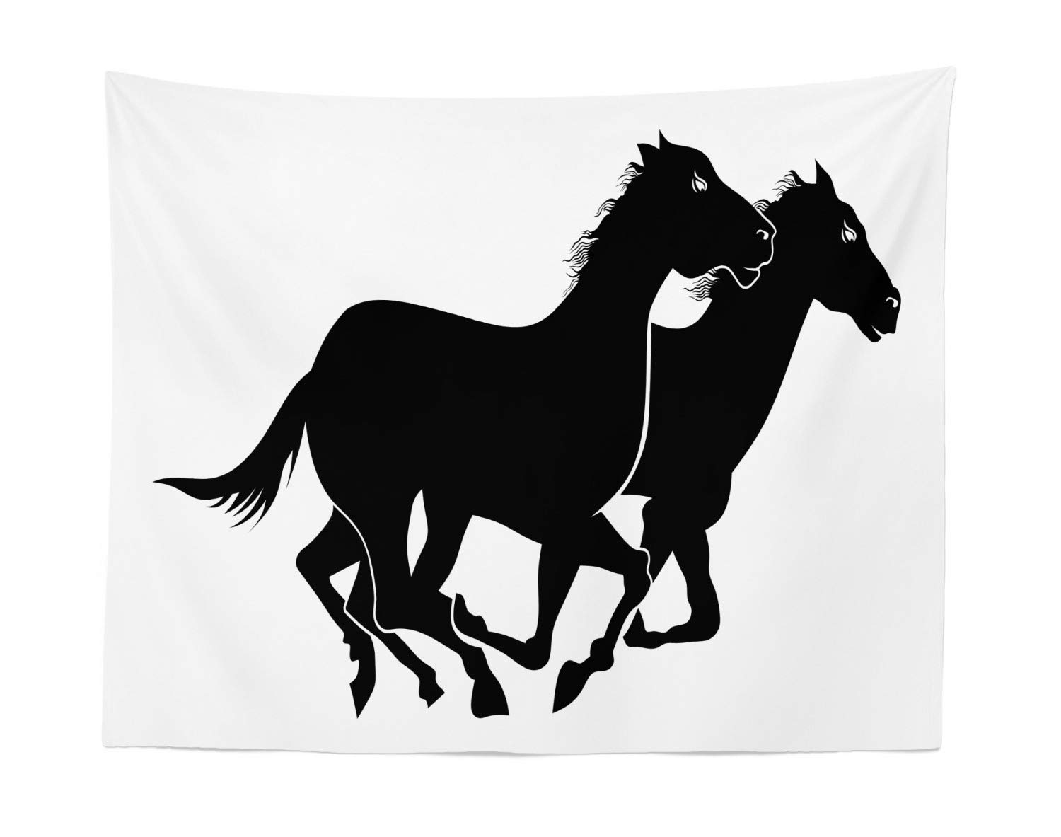 Ambesonne Western Horse Tapestry Wall Art - Racing Wild Stallions on Plain Backdrop, Charcoal Grey & White Fabric Decor (28x23 Inches) for Bedroom, Living Room, Dorm - Perfect for Western Theme & Cowboy Style Home Decor