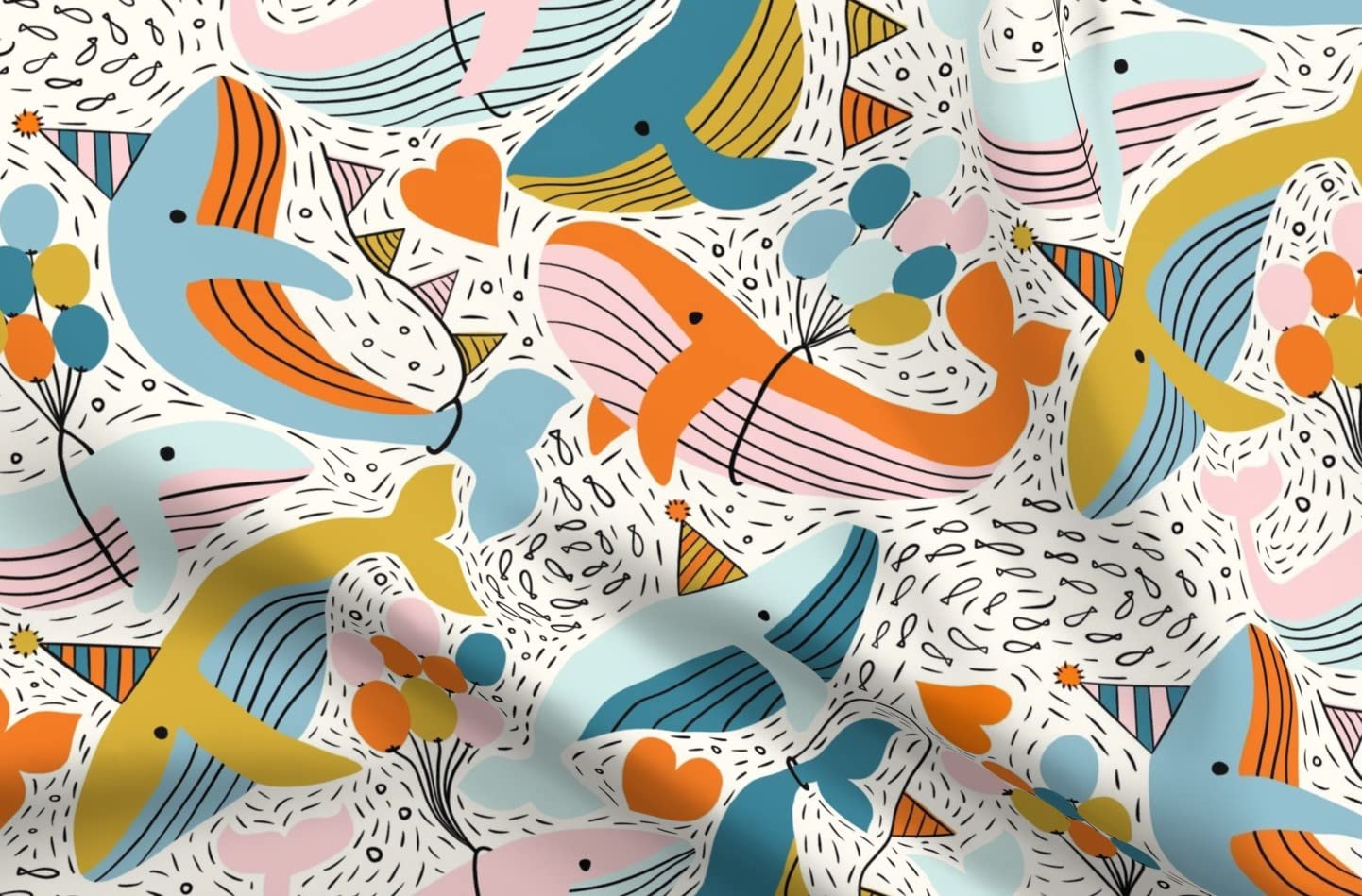 Humpback Whale Ocean Birthday Balloon Animals Printed Velvet Upholstery Fabric by The Yard - Home Decor, Apparel & DIY Projects | Perfect for Curtains, Pillows, Clothing & Crafting