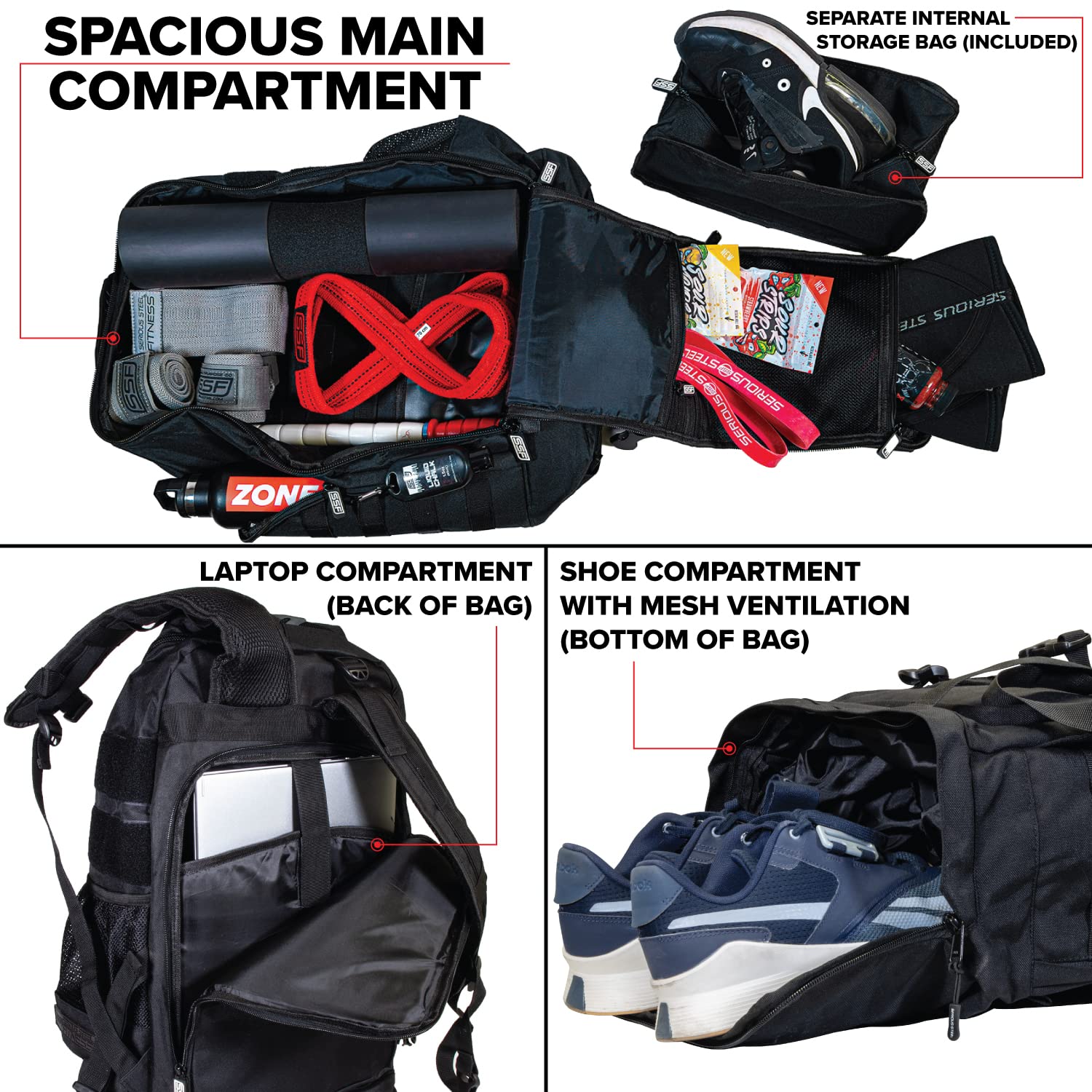 Serious Steel Fitness Tactical Backpack & Gym Bag - 1000D Nylon Durable Military Backpack for Men - Perfect for Workout, Hiking, Travel & Everyday Use