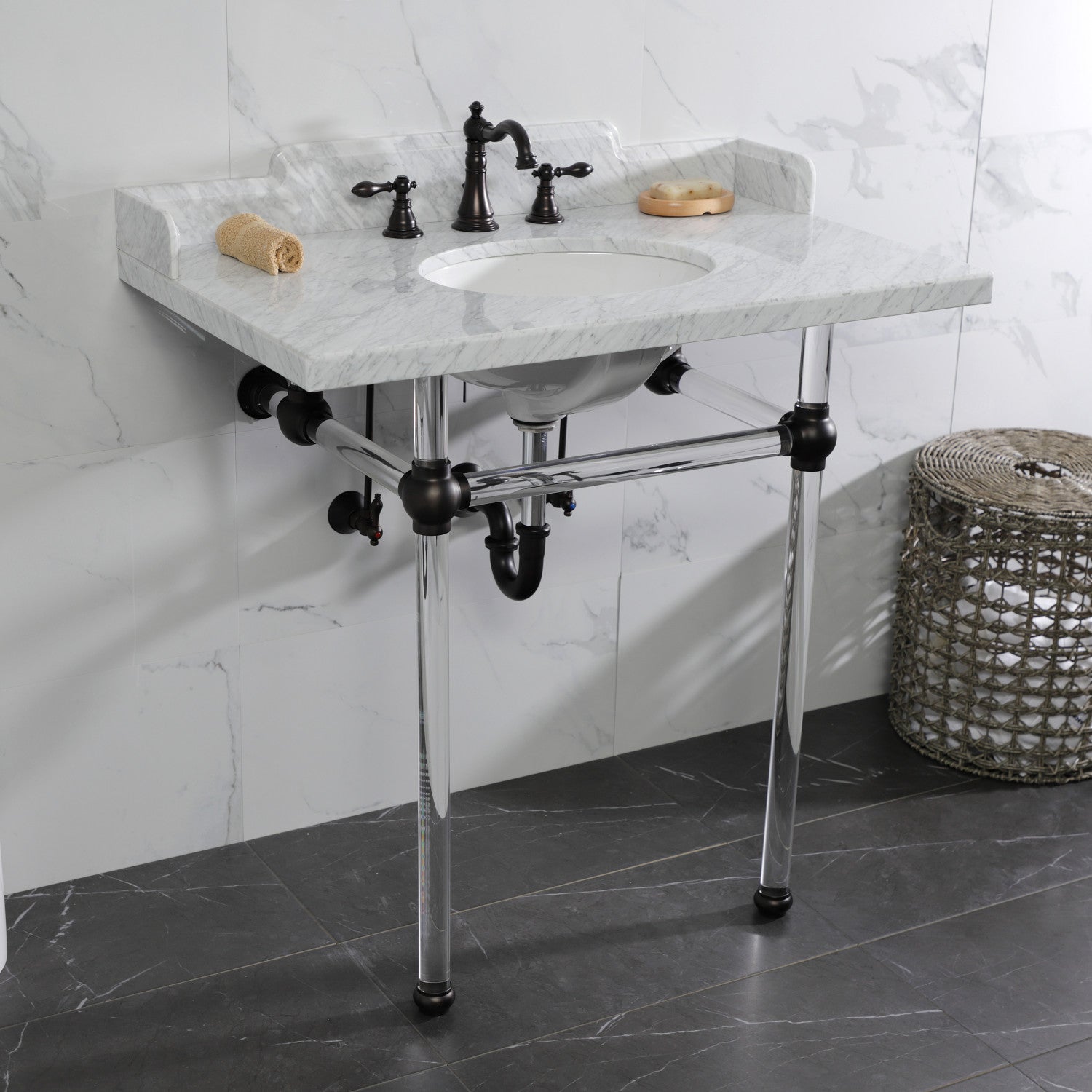 American Classic FSC1975ACL Oil Rubbed Bronze Widespread Bathroom Faucet - 3 Hole Deck Mount with 2 Handles & Pop Up Drain - Perfect for Bathroom Vanity and Powder Room Remodeling