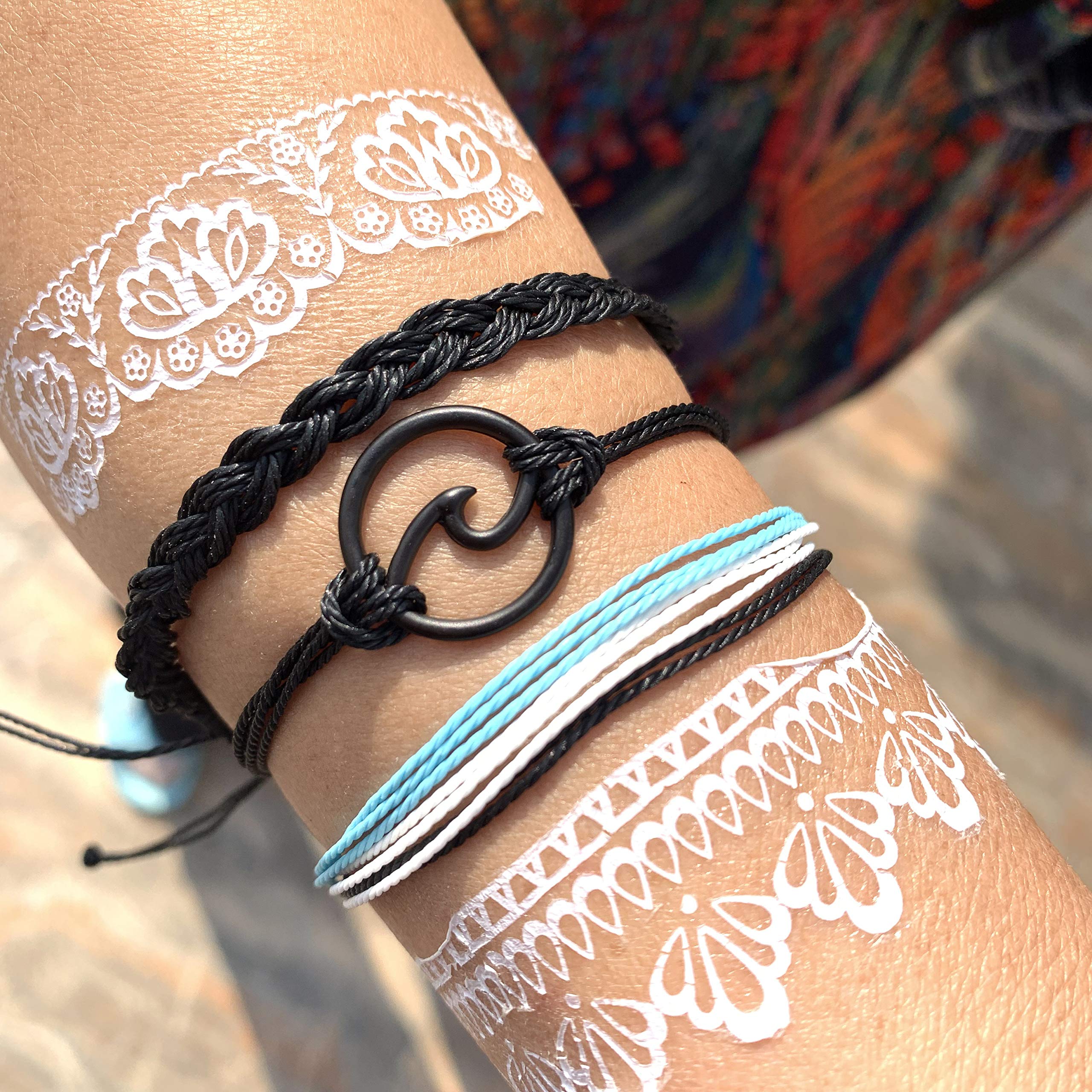 Blue Friendship Bracelets for Women - Adjustable Boho Bracelets Set, Sunflower Beaded Bracelet, Stackable Surfer Beach Bracelets - Perfect for Summer, Gifts & Stocking Stuffers | Great for Beach Trips, Music Festivals & Everyday Boho Style