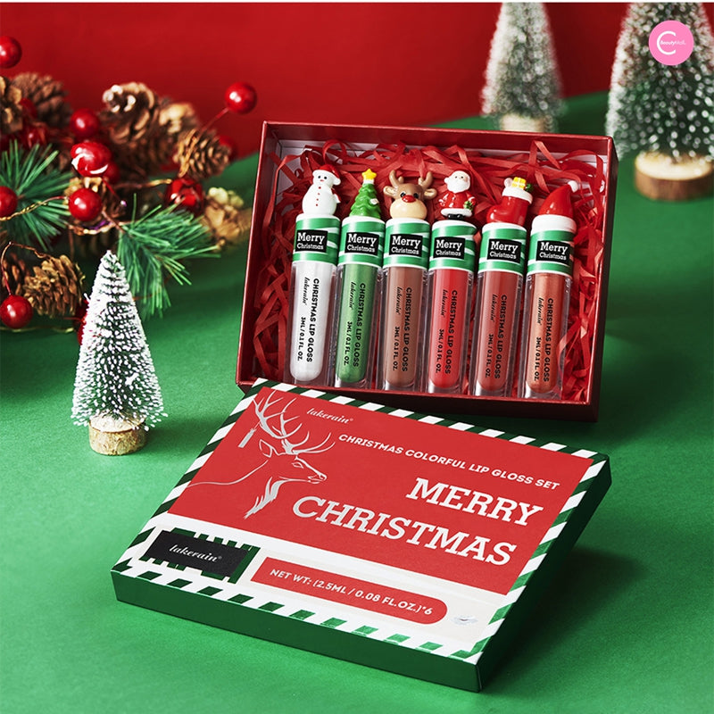 LAKERAIN Christmas Lip Gloss Set - 6 Pack Shimmer Lip Gloss for Holiday Parties, Gifts & Festive Makeup Looks