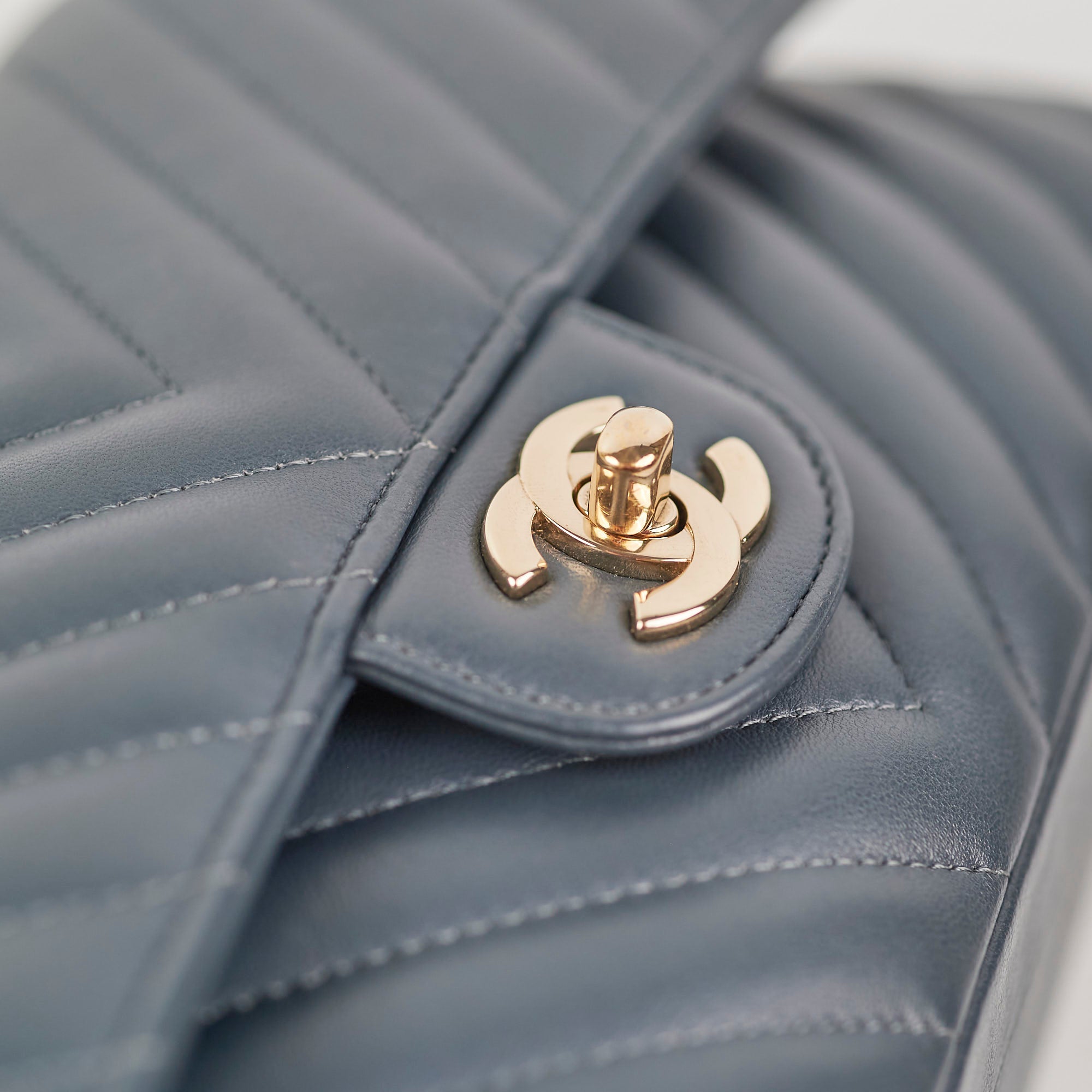 Chanel Chevron M/L Lambskin Classic Flap Bag in Dark Grey & Blue - Luxury Crossbody Shoulder Bag for Women, Perfect for Date Night & Special Occasions