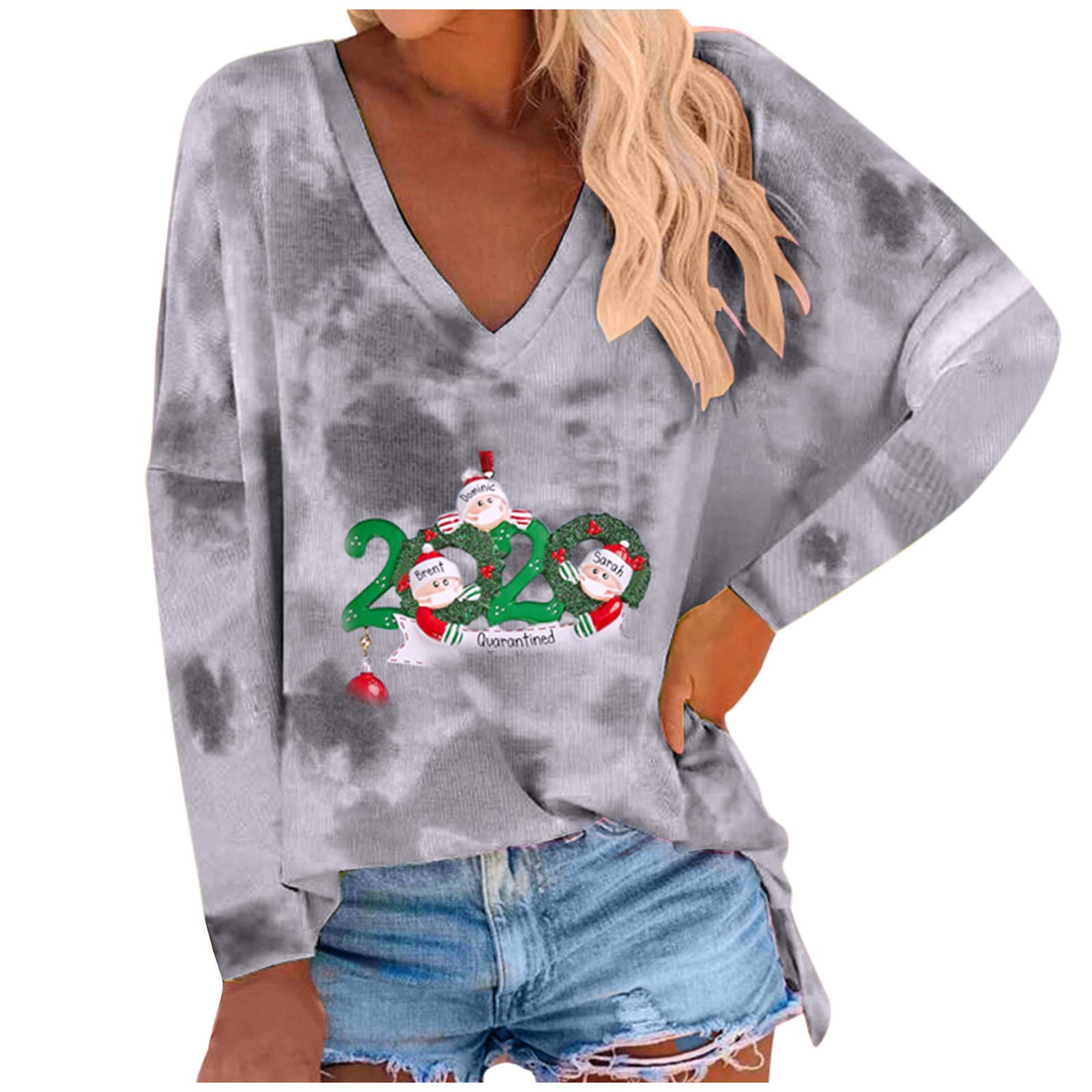 Women's White V-Neck Tank Tops - Christmas Tie-Dye Print Pullover for Women - Casual Summer & Winter Wear - Perfect for Holidays, Parties and Everyday Fashion