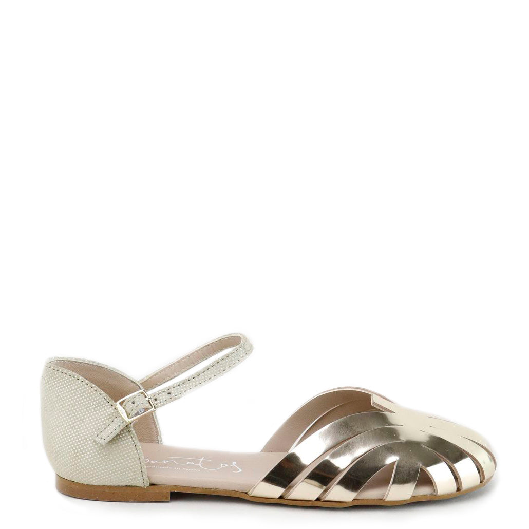 Gold Mirror Open Mary Jane Shoes for Women - Elegant & Comfortable Flats for Casual Wear, Office, and Special Occasions