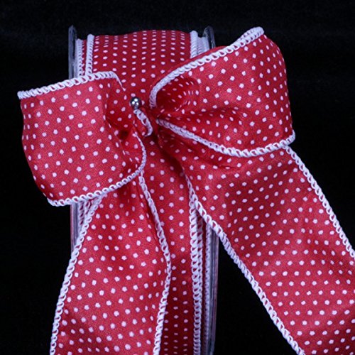 White Polka Dots Red Felicity Wired Craft Ribbon 1.5 Inch x 54 Yards - Perfect for Gift Wrapping, DIY Decorations, and Wedding Crafts