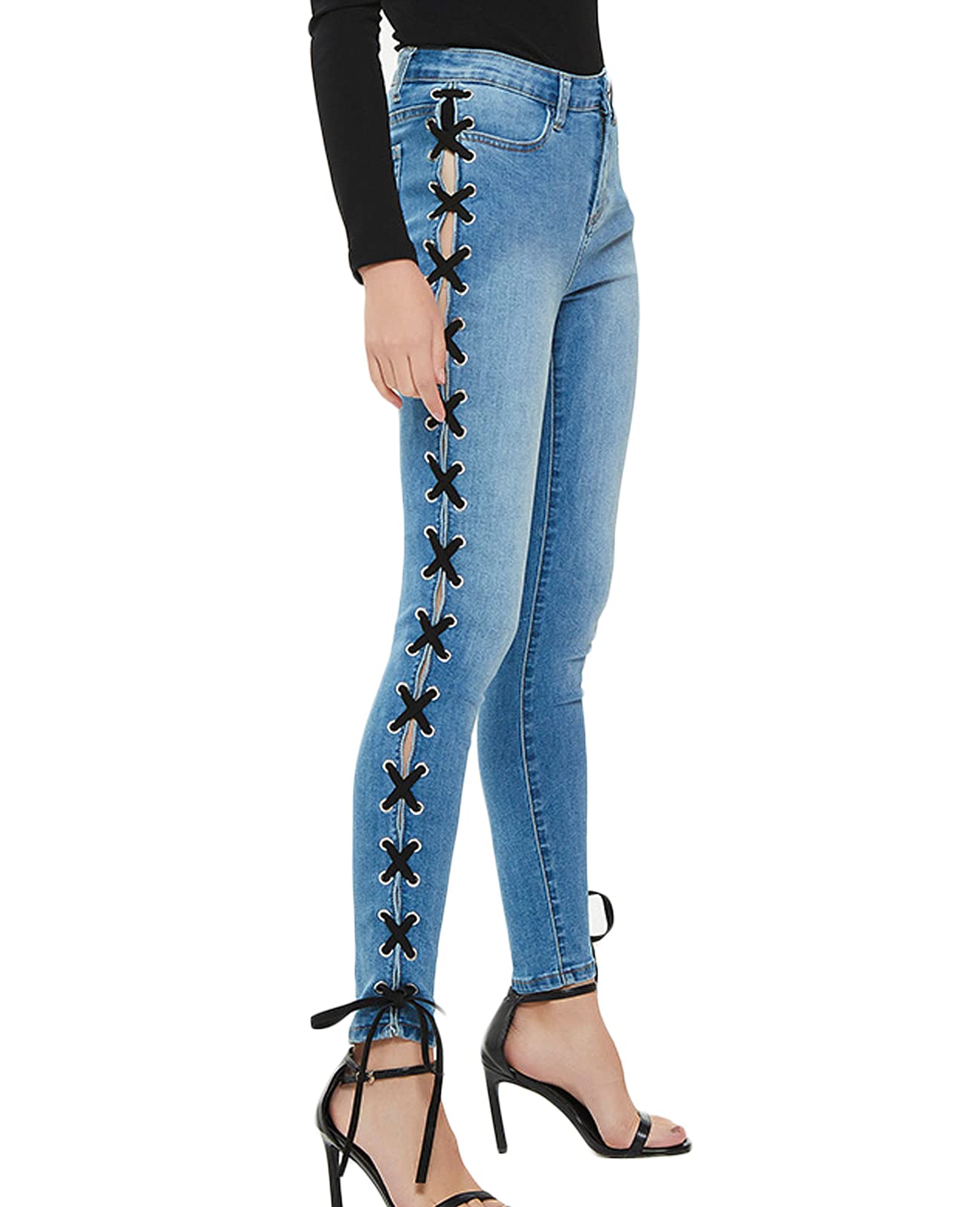 Sexy Women's Skinny Jeans with Side Lace-Up Detail - Stretchy Denim Pants for a Flattering Fit | Perfect for Night Out, Date Night & Casual Wear