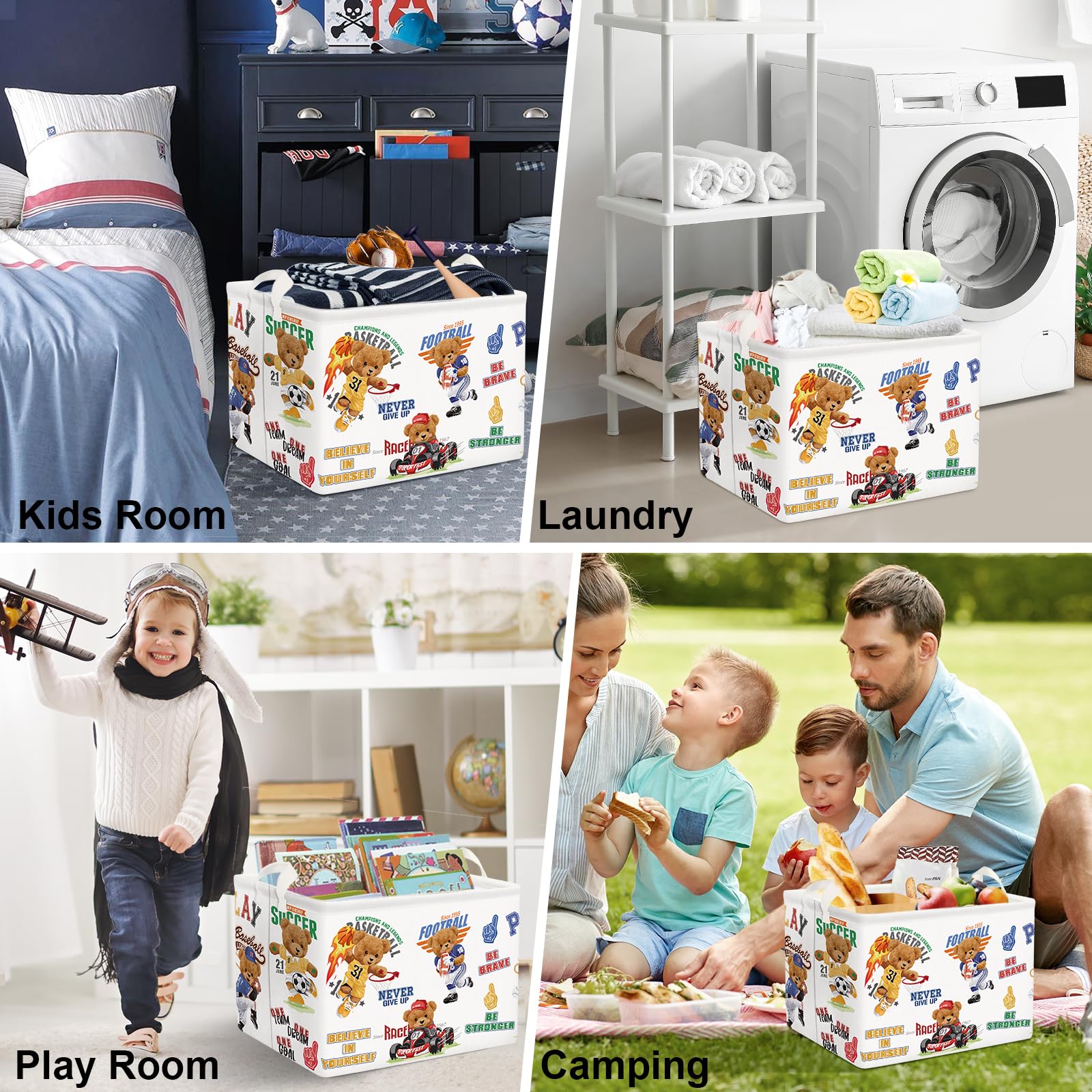 Clastyle 36L Sports Toy Storage Cube - Organizer for Basketball, Soccer, Baseball Gear - Perfect Gift Basket for Boys - Multi-Purpose Storage for Clothes, Books & Toys - Great for Bedroom, Playroom & Sports Equipment Organization