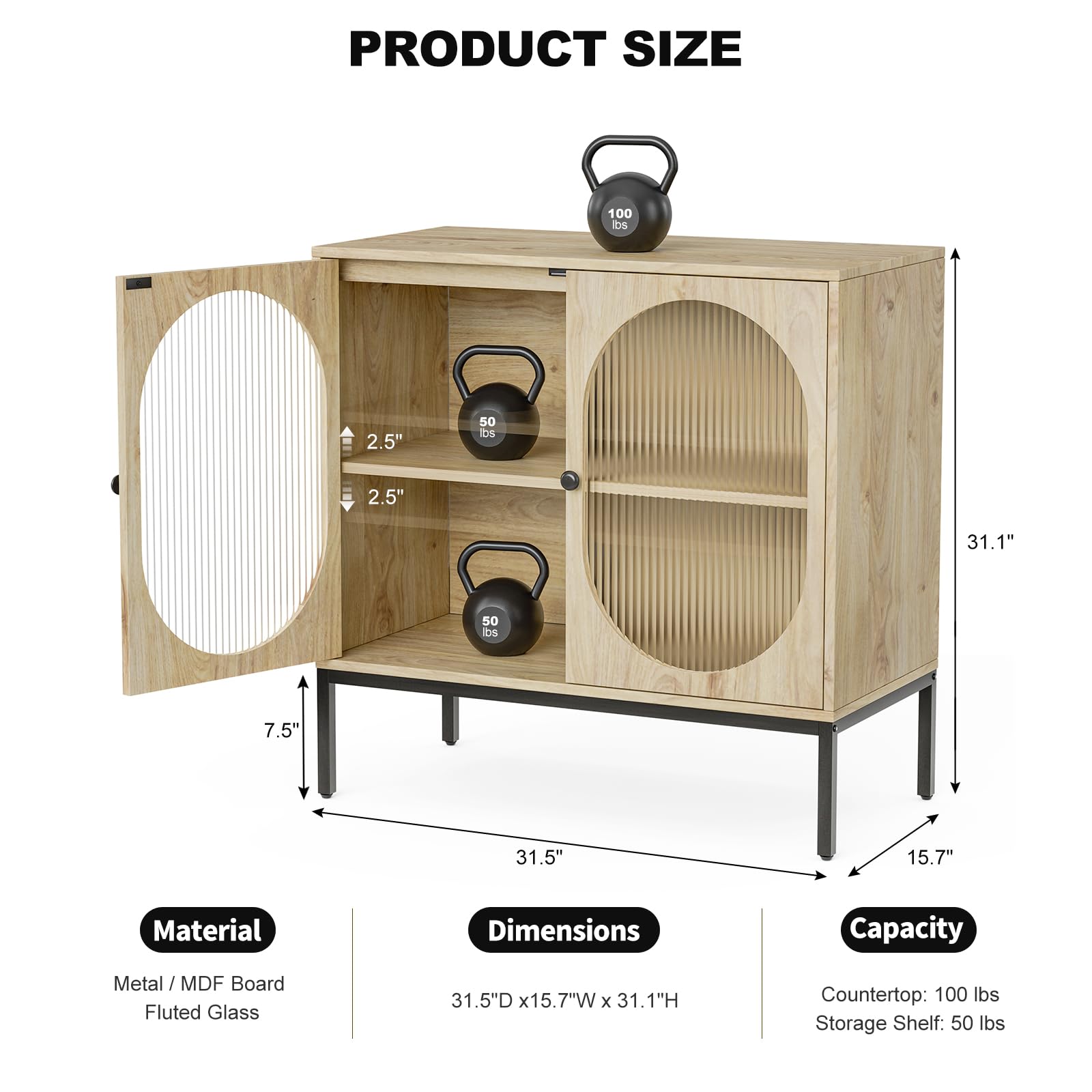 IKIFLY Modern Glass Storage Cabinet with LED Lights - Adjustable Shelves Sideboard Buffet Cabinet for Kitchen, Dining Room, Entryway & Living Room - Perfect for Displaying China, Glassware & Home Decor