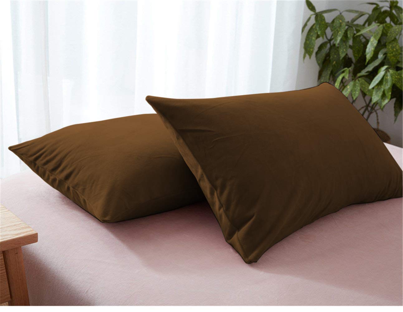 Kotton Culture 2-Pack Velvet Pillow Shams - Ultra Soft Zipperless Decorative Pillow Covers for Sofa & Bed (24x24 Inch Euro Sham, Mocha Brown) - Perfect for Living Room, Bedroom & Home Decor